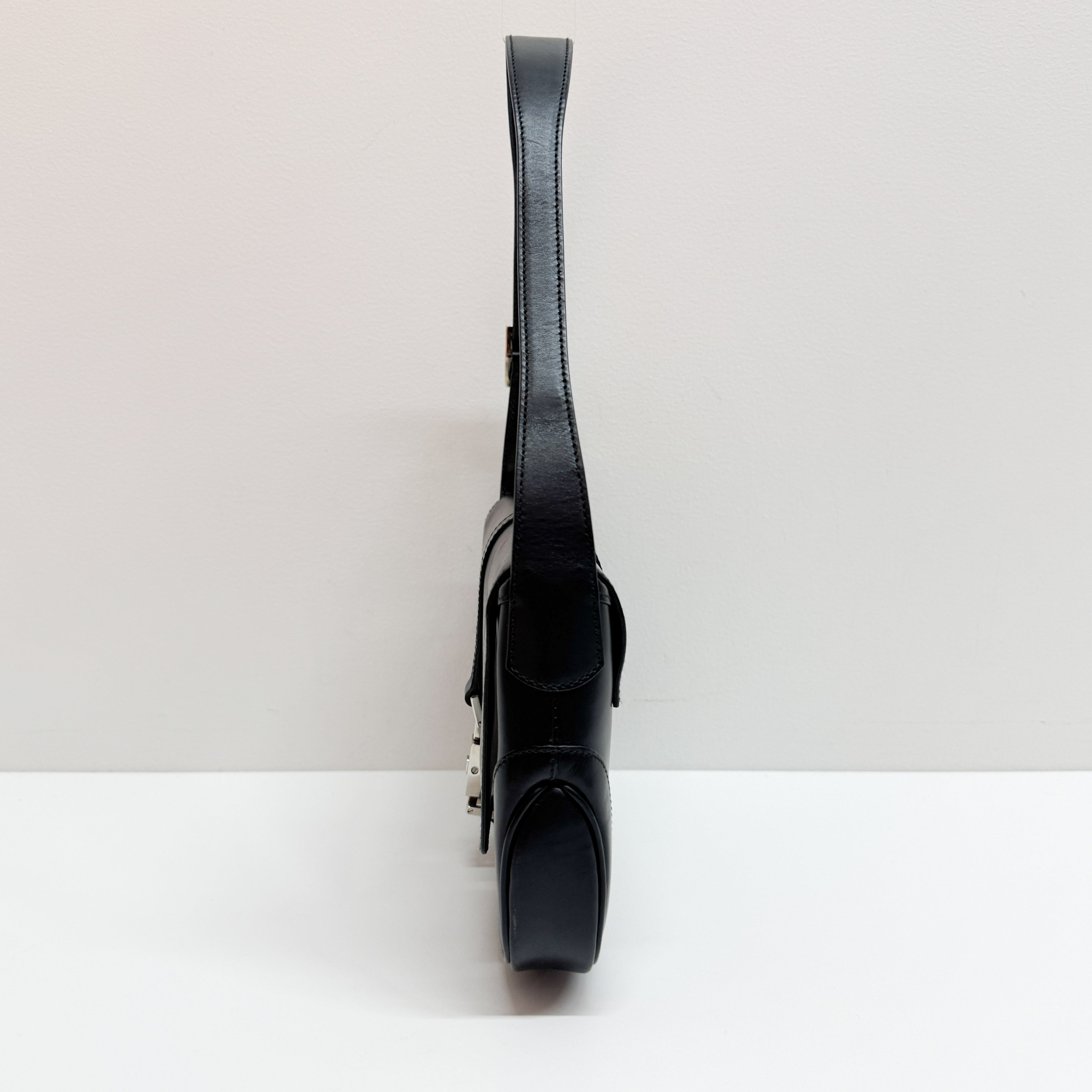 Jackie Black Calfskin Leather Shoulder Bag