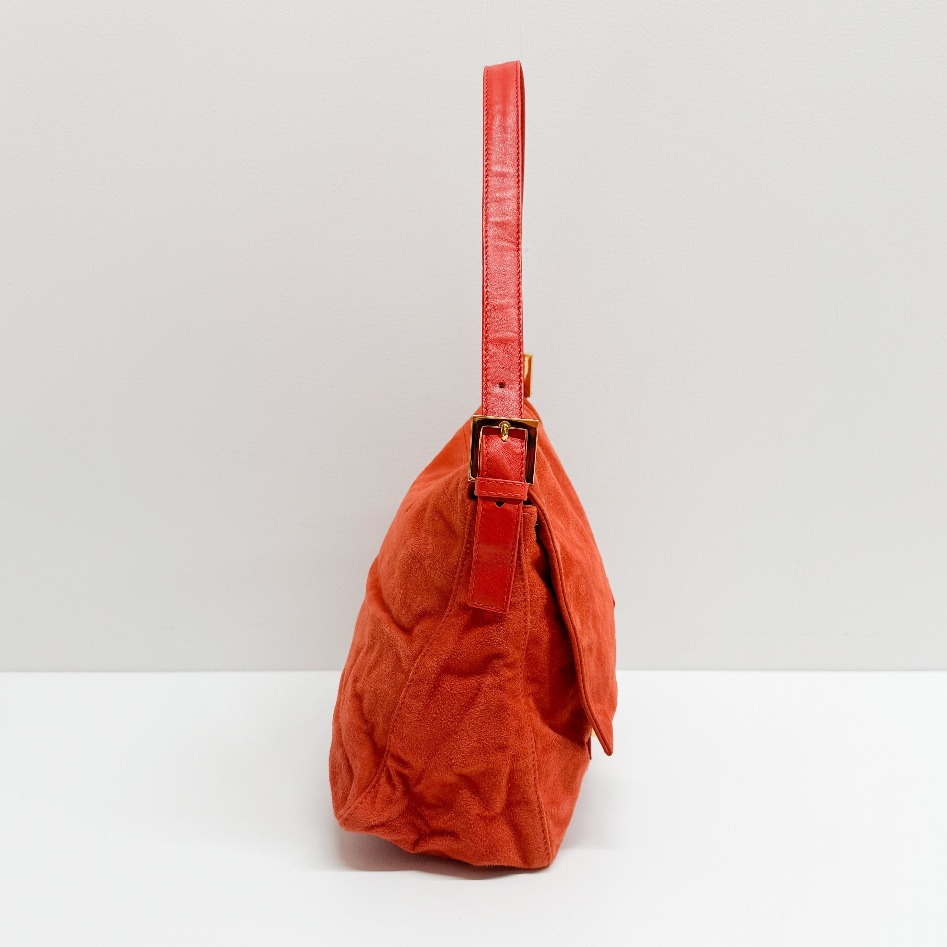 Mamma Baguette Orange Suede Shoulder Bag