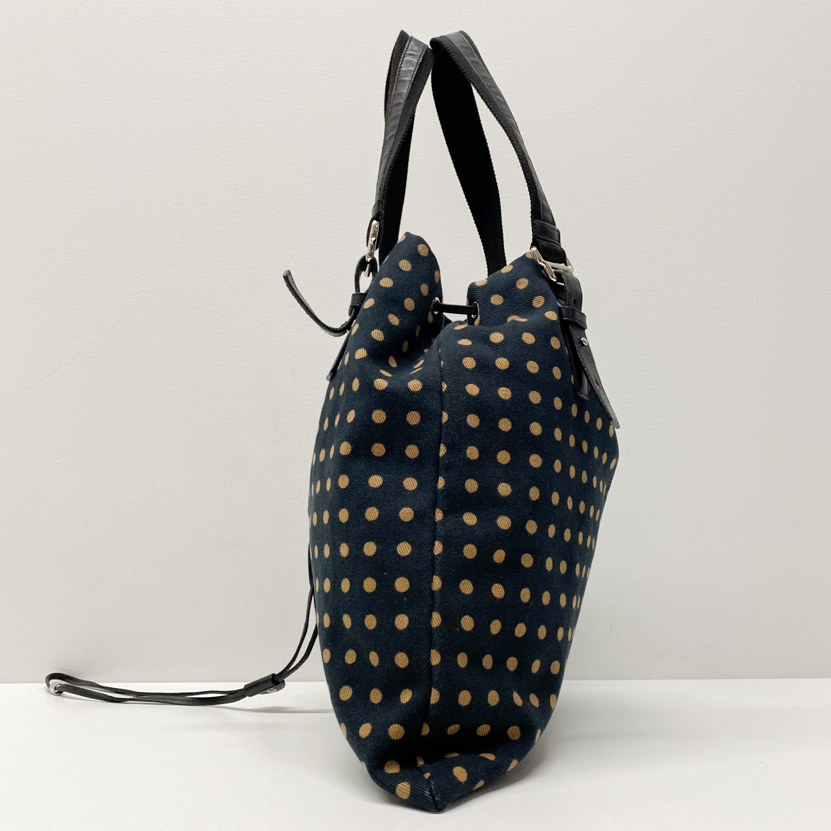 Yellow Dotted Canvas Blue Tote Bag