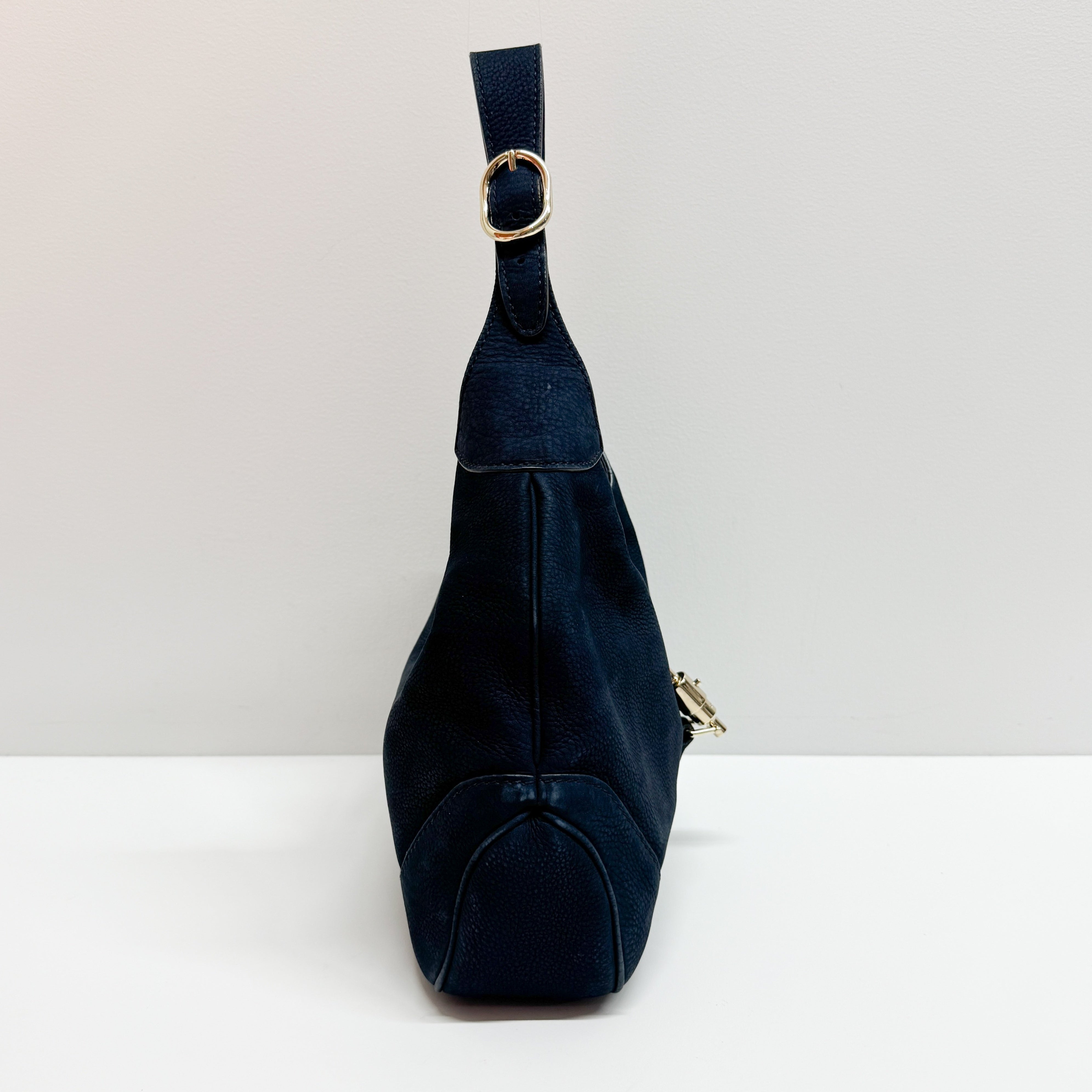 Jackie Dark Blue Suede Shoulder Bag