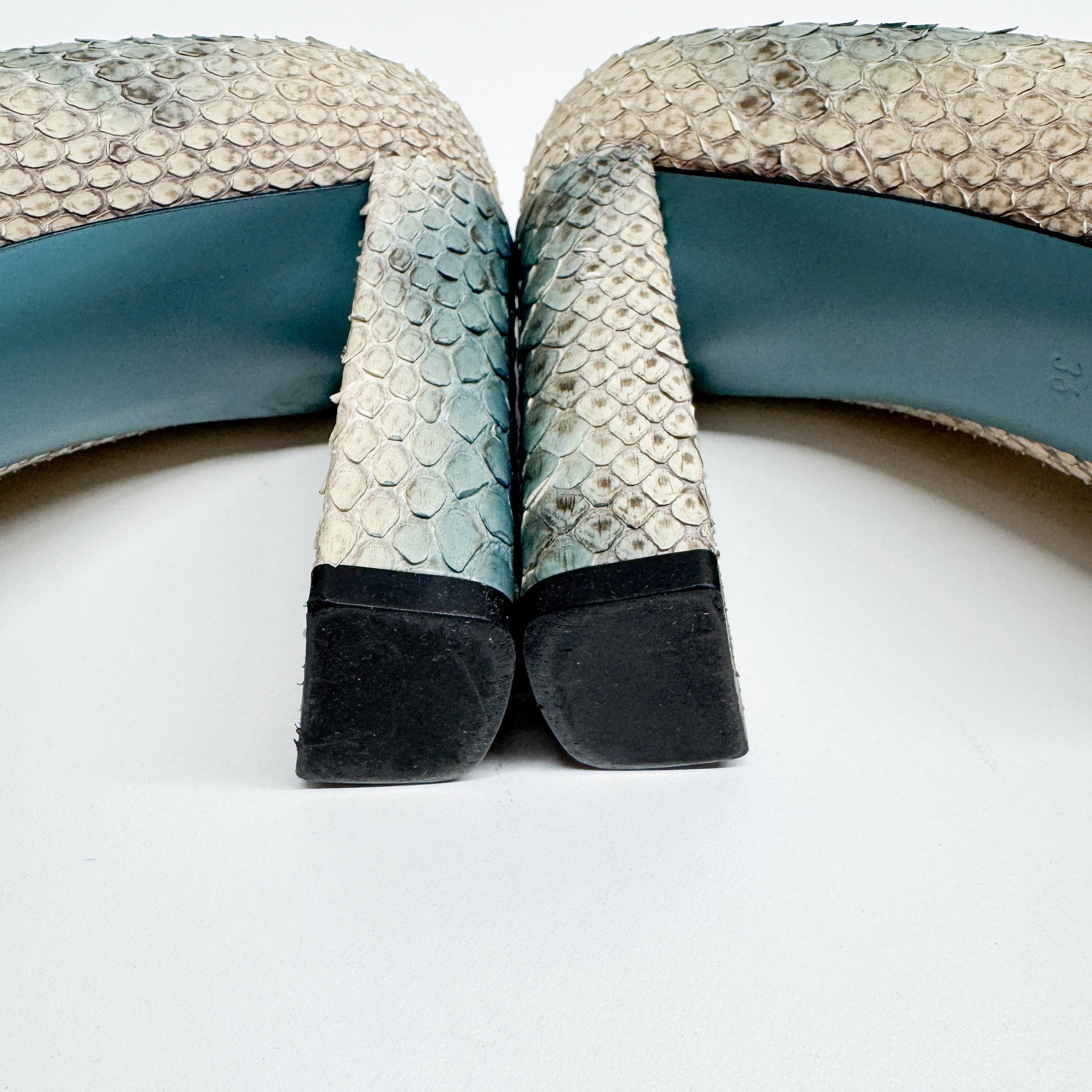 Size 36  Blue & White Python Embossed Leather Heels