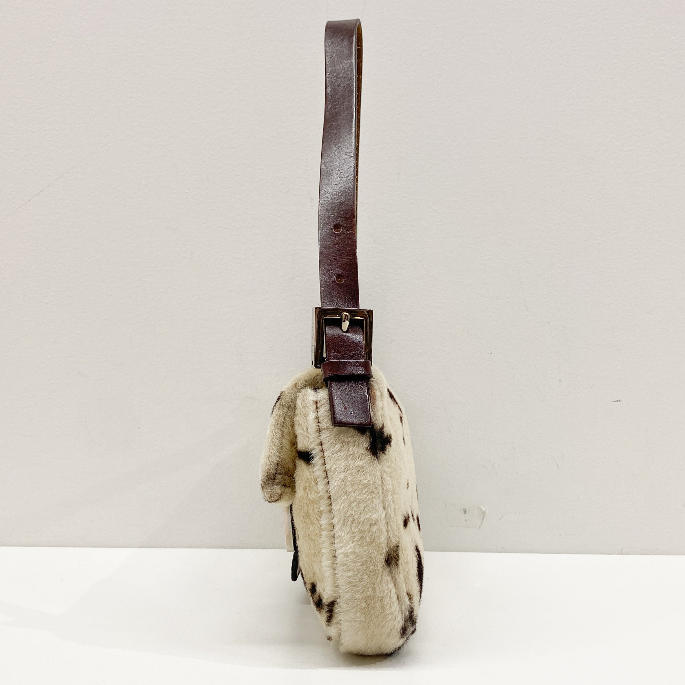 Baguette Brown Cow Print Pony Hair Shoulder Bag