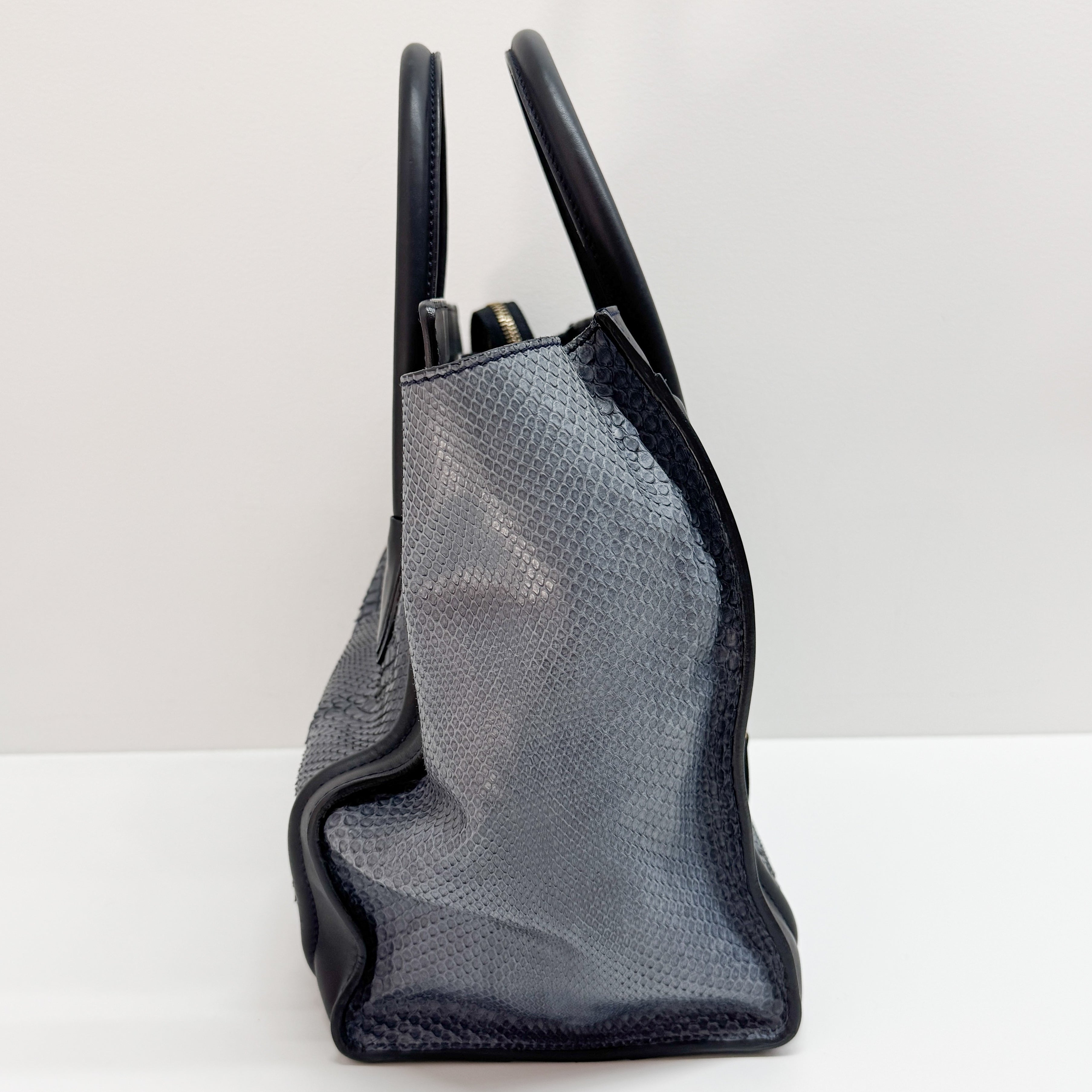 Luggage Micro Blue Python Embossed Leather Hand Bag