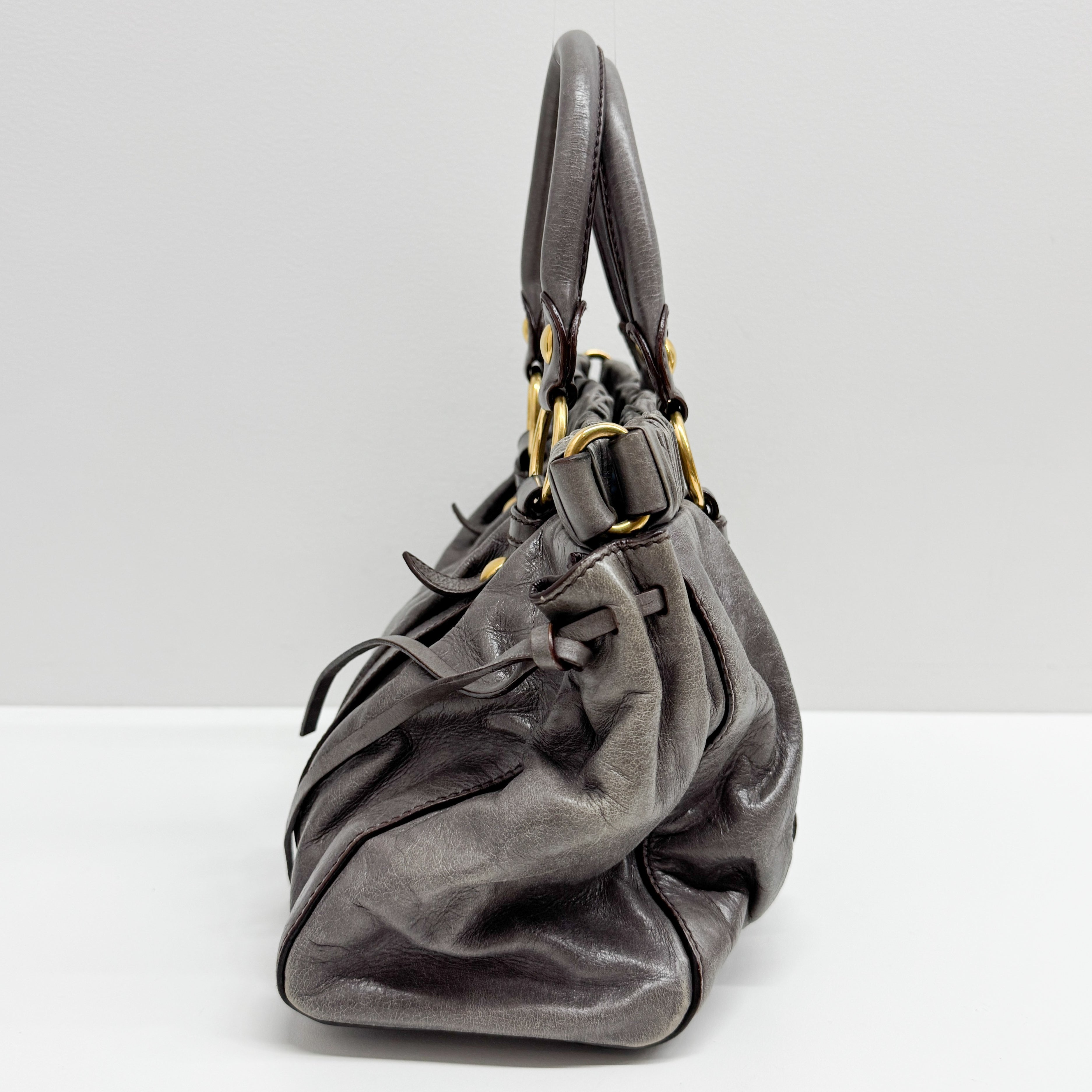 Vitello Grey Calfskin Leather Two Way Bag