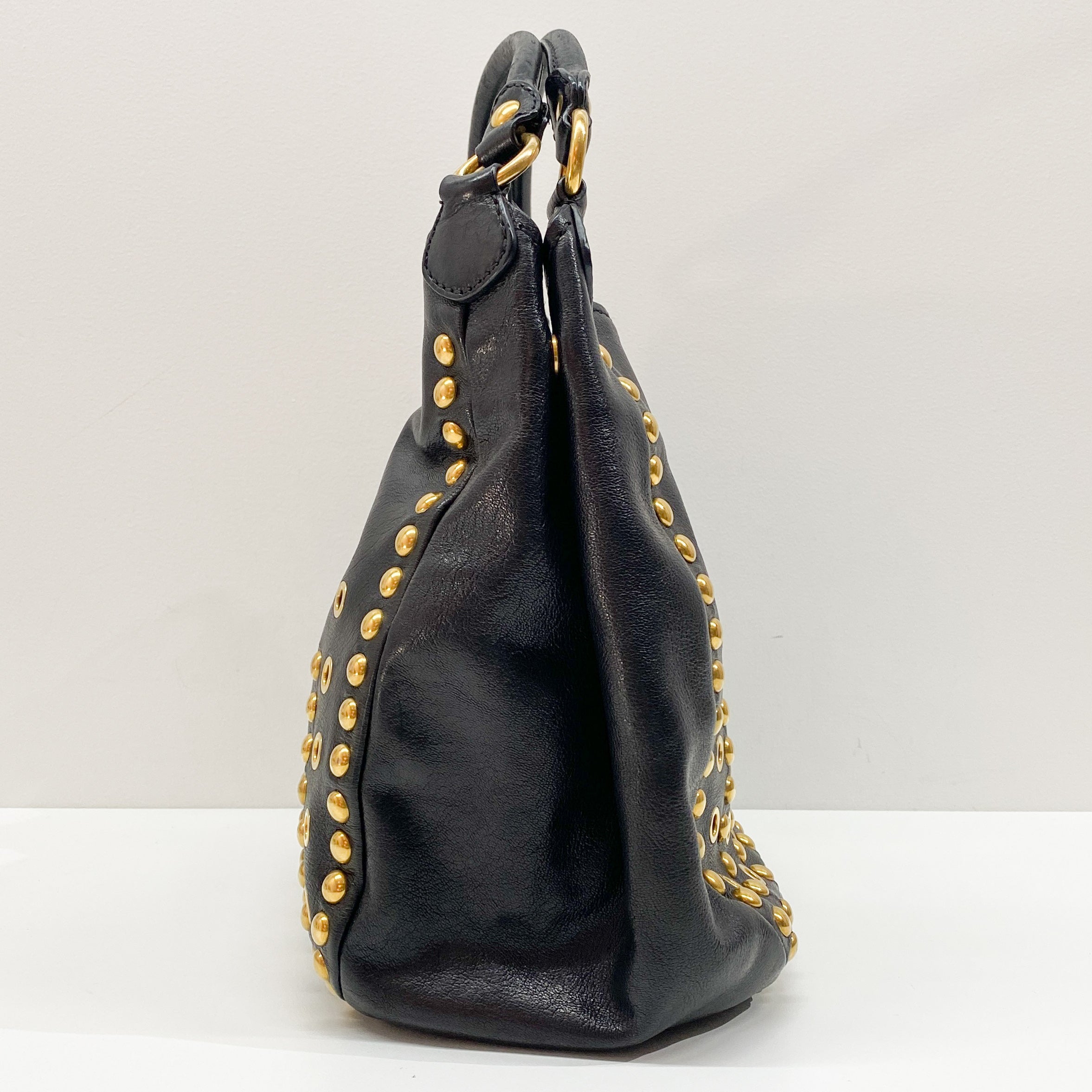 Vintage Black Gold Studded Leather Bag