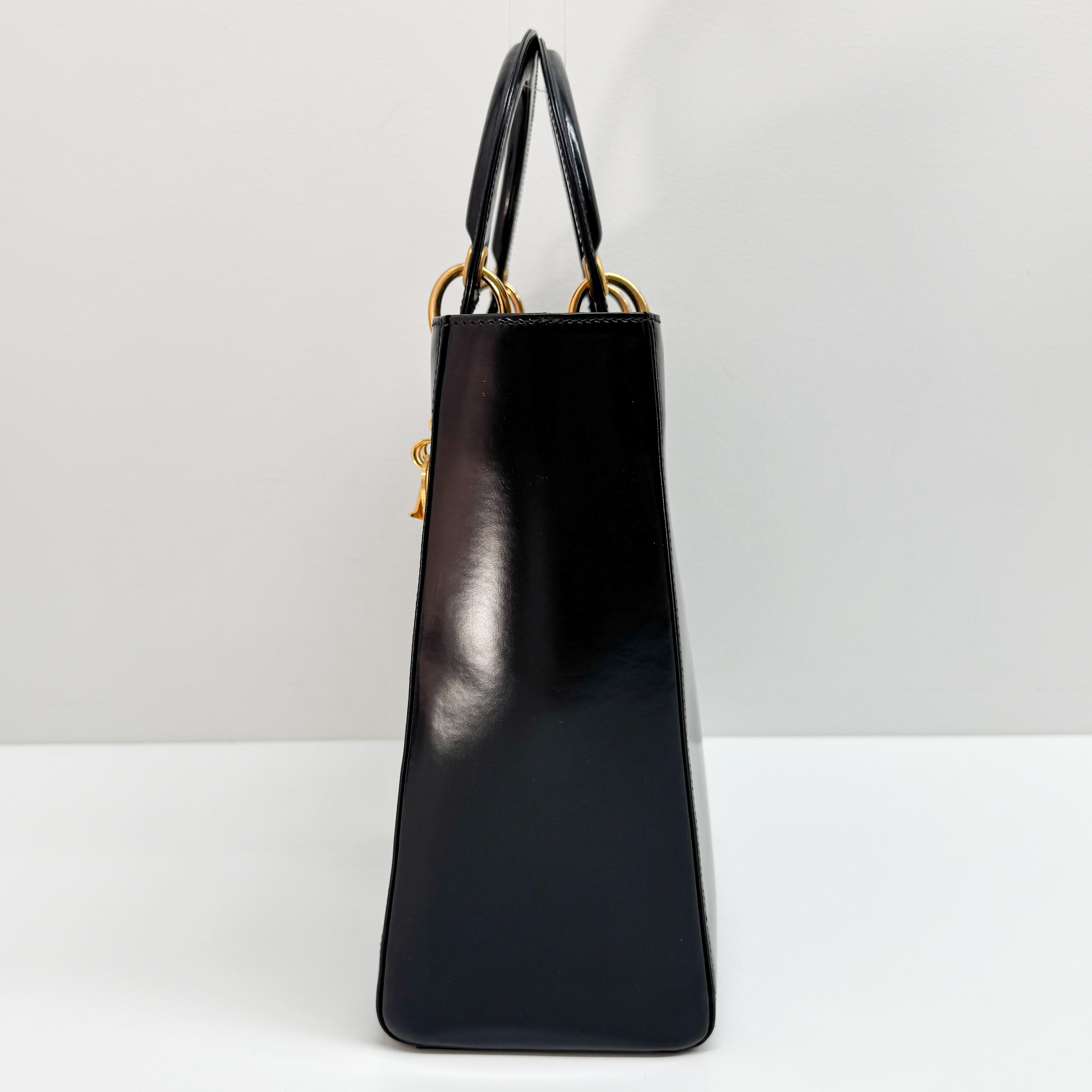 Lady Dior Black Patent Leather Hand Bag