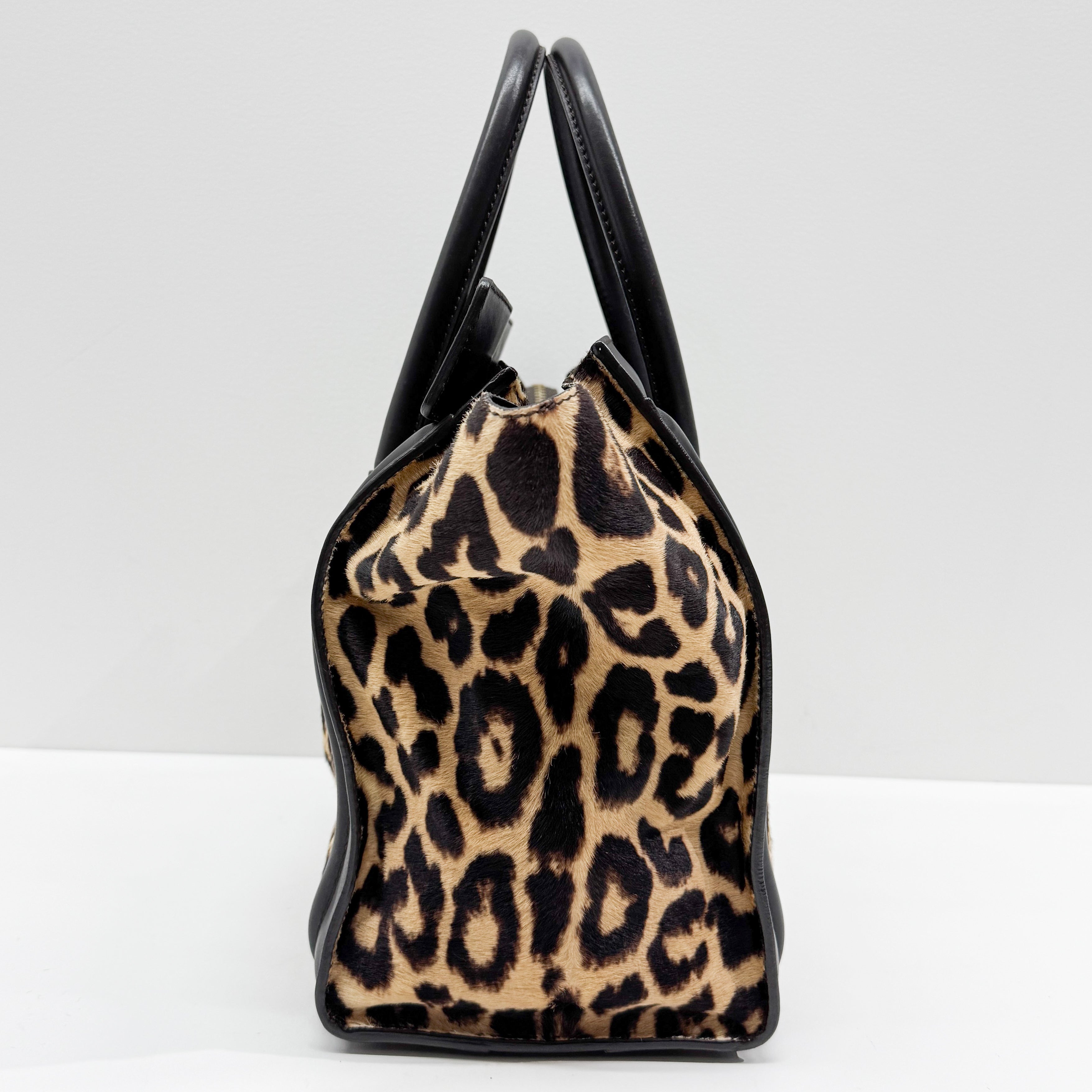Luggage Micro Leopard Print Pony Hair Hand Bag