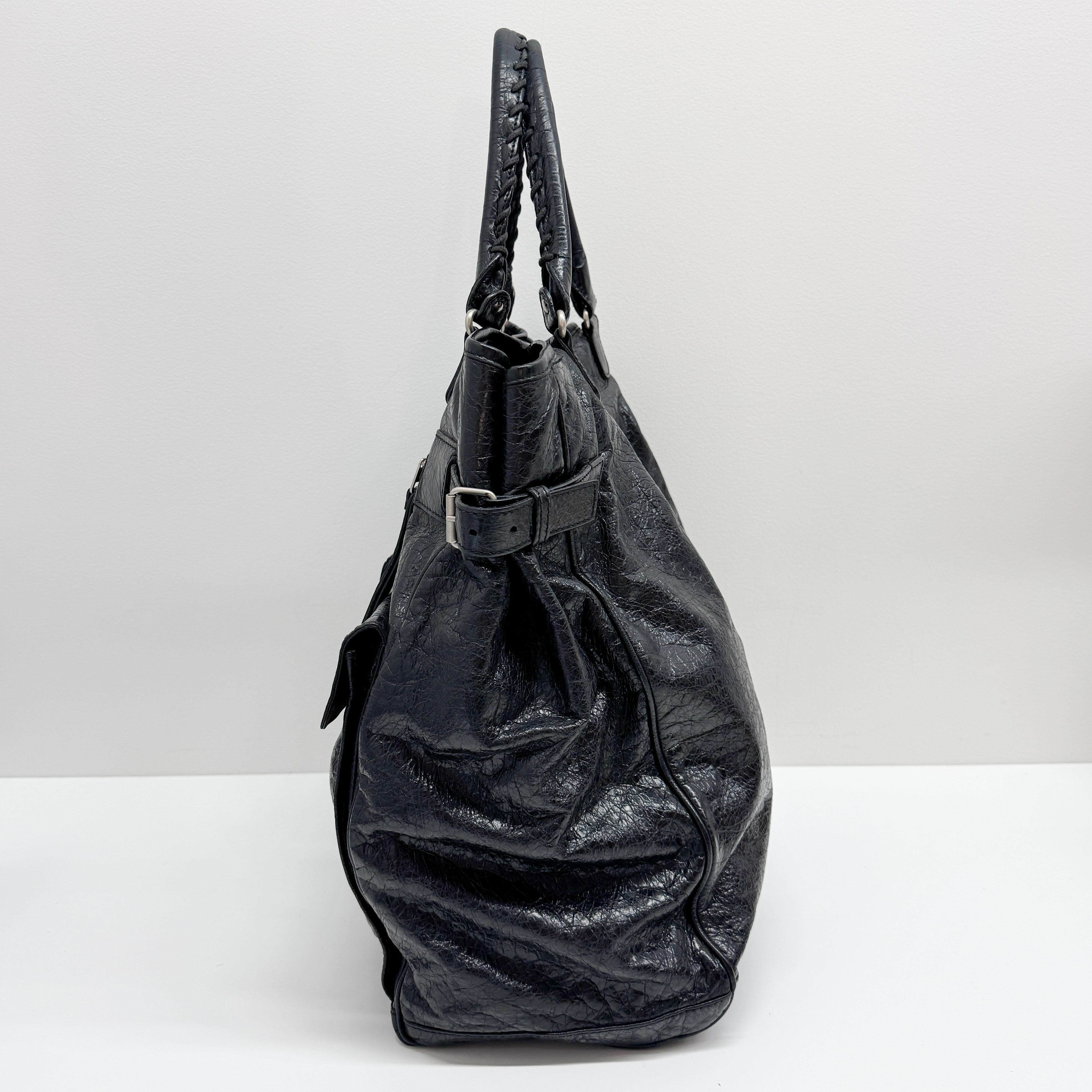 Black Leather City Tote