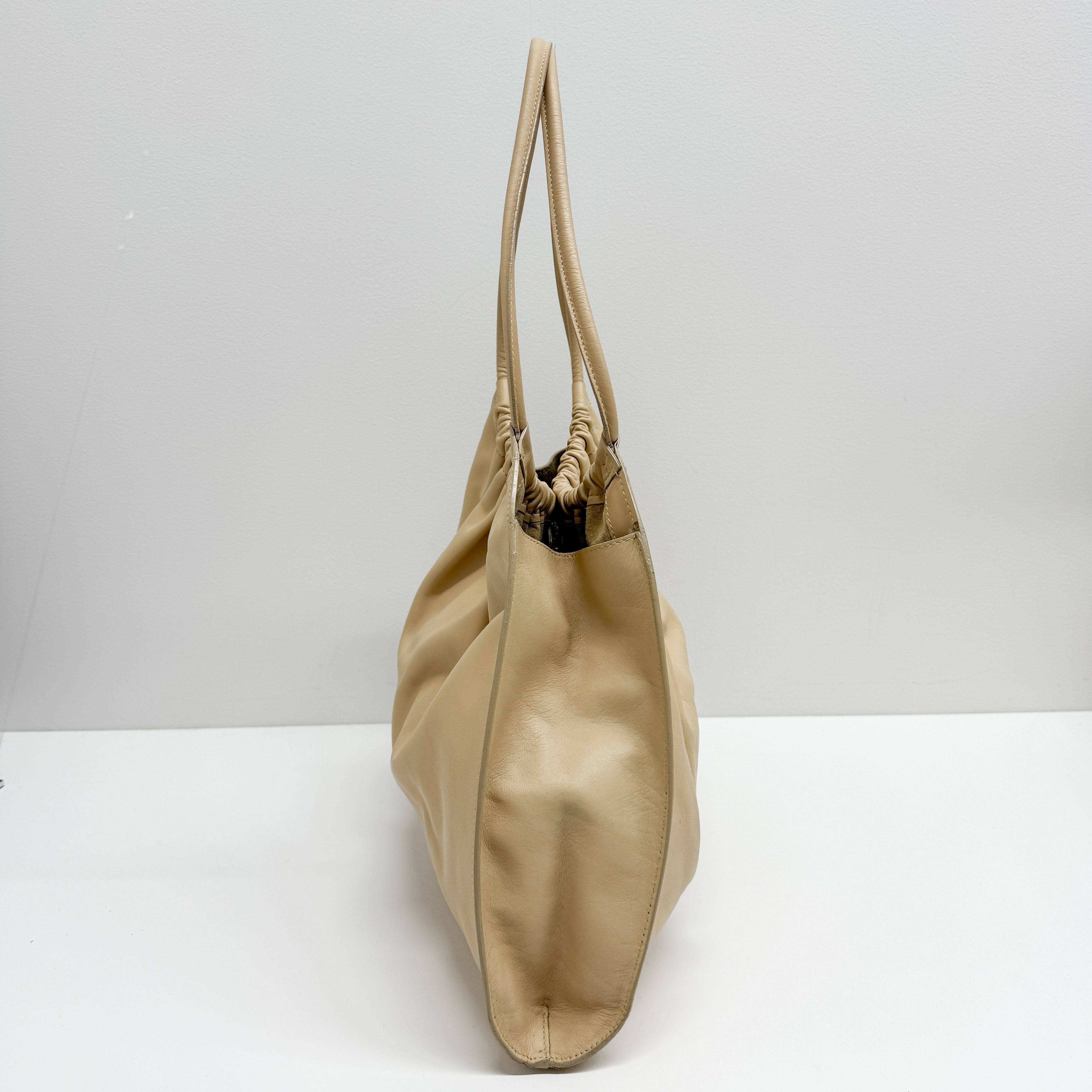 Beige Leather Hobo Shoulder Bag