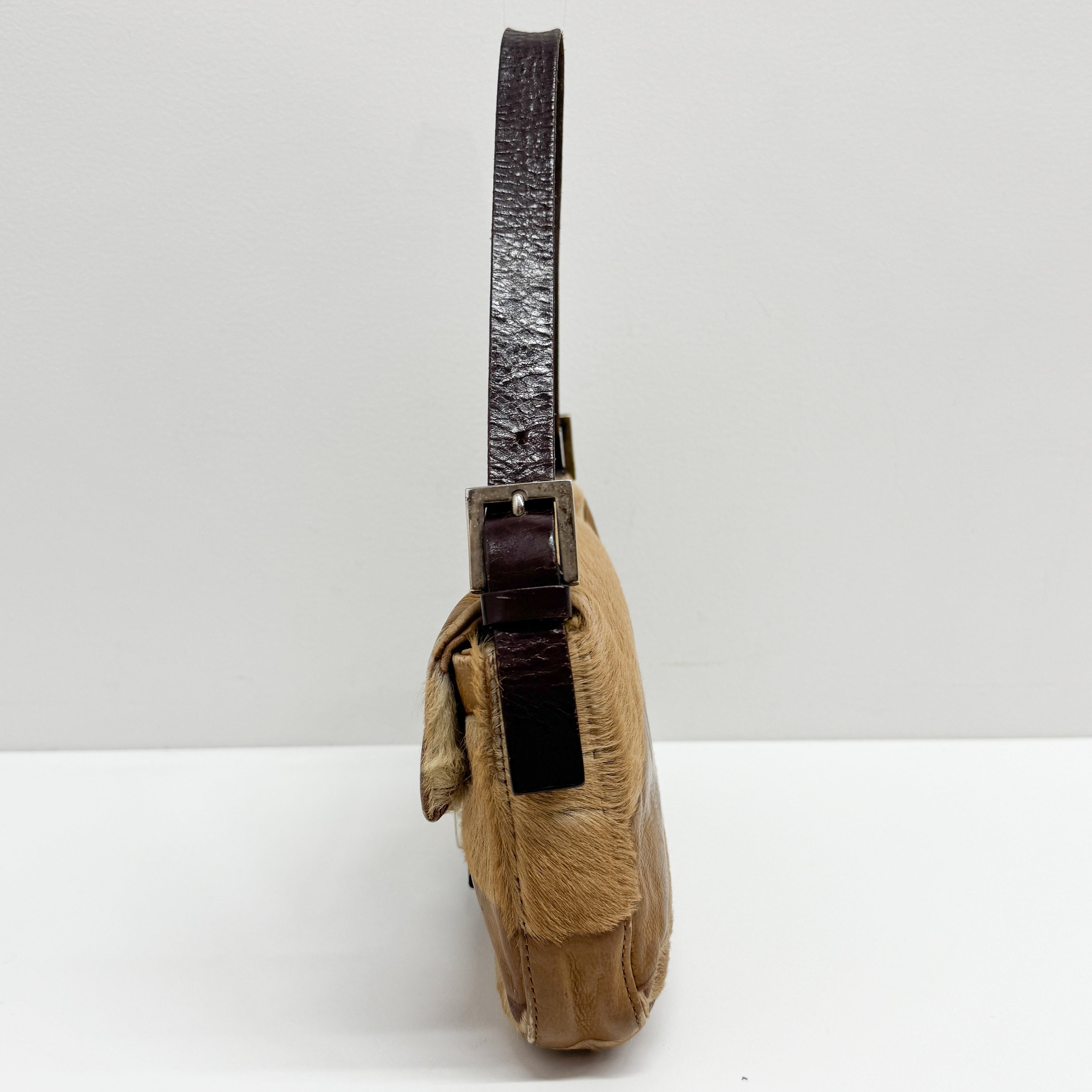 Baguette Brown Leather & Pony Hair Shoulder Bag