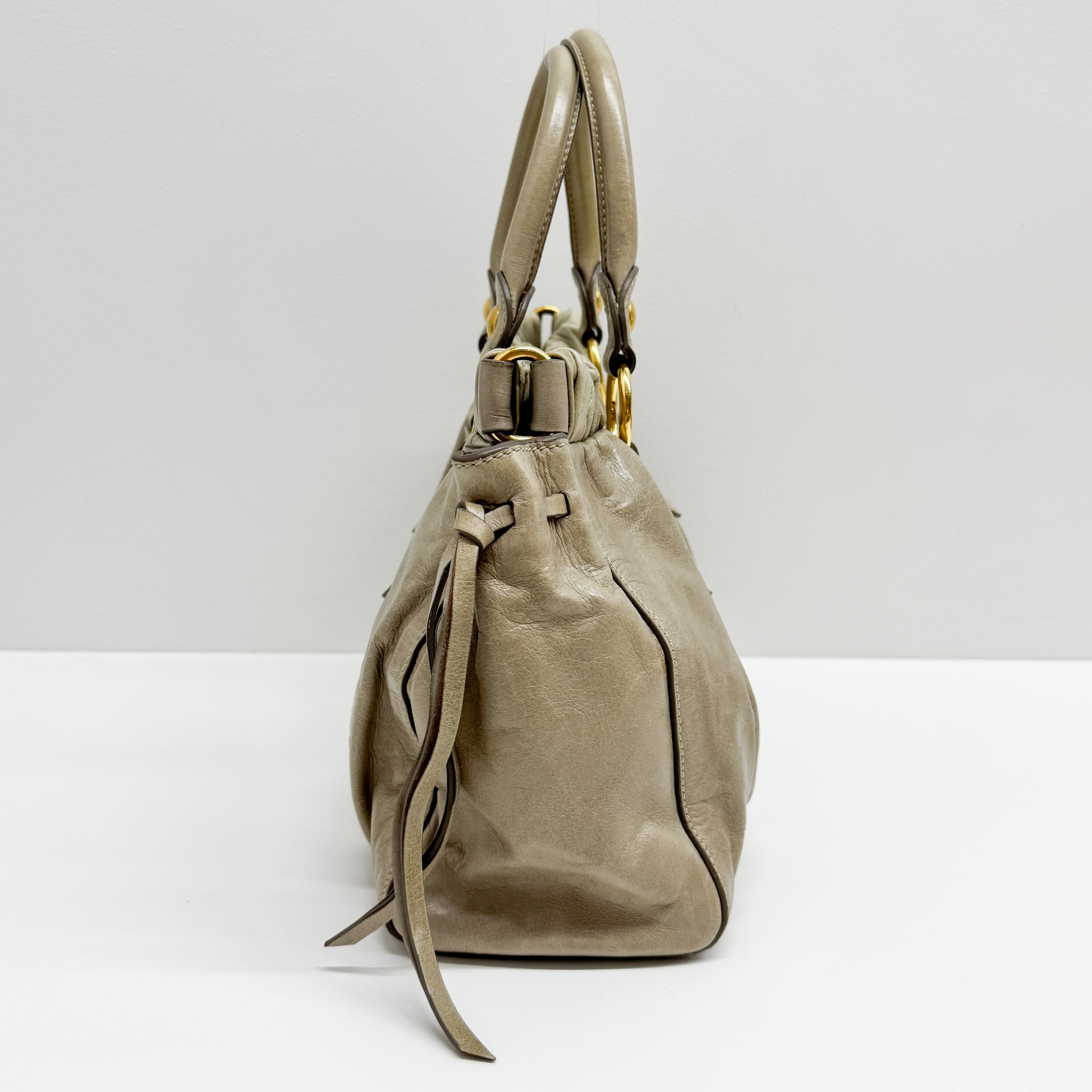 Vitello Bauletto Green Calfskin Leather Two Way Bag