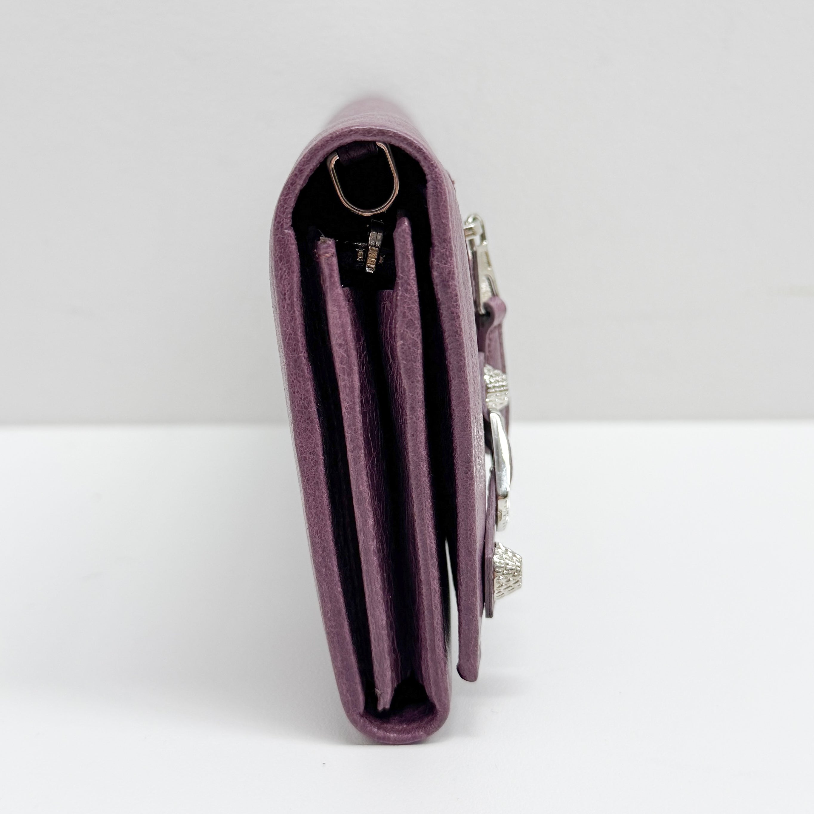 Continental Purple Calfskin Leather Wallet/Shoulder Bag