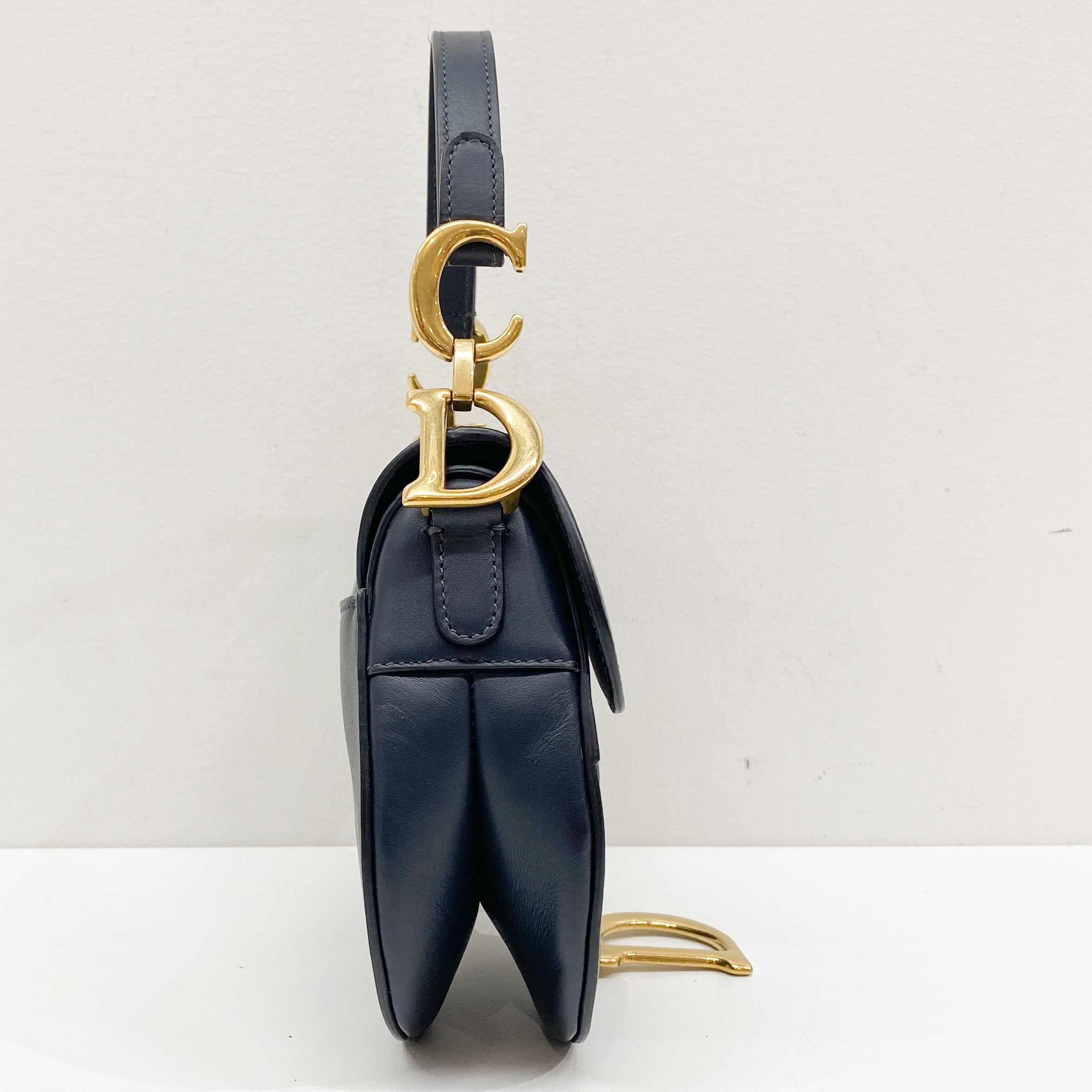 Navy Leather Saddle Bag