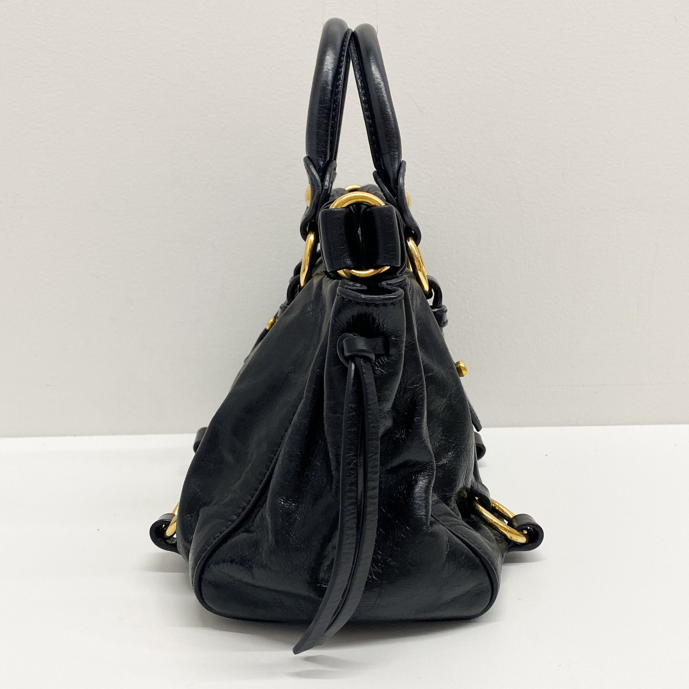 Mini Vitello Black Calfskin Leather Two Way Bag