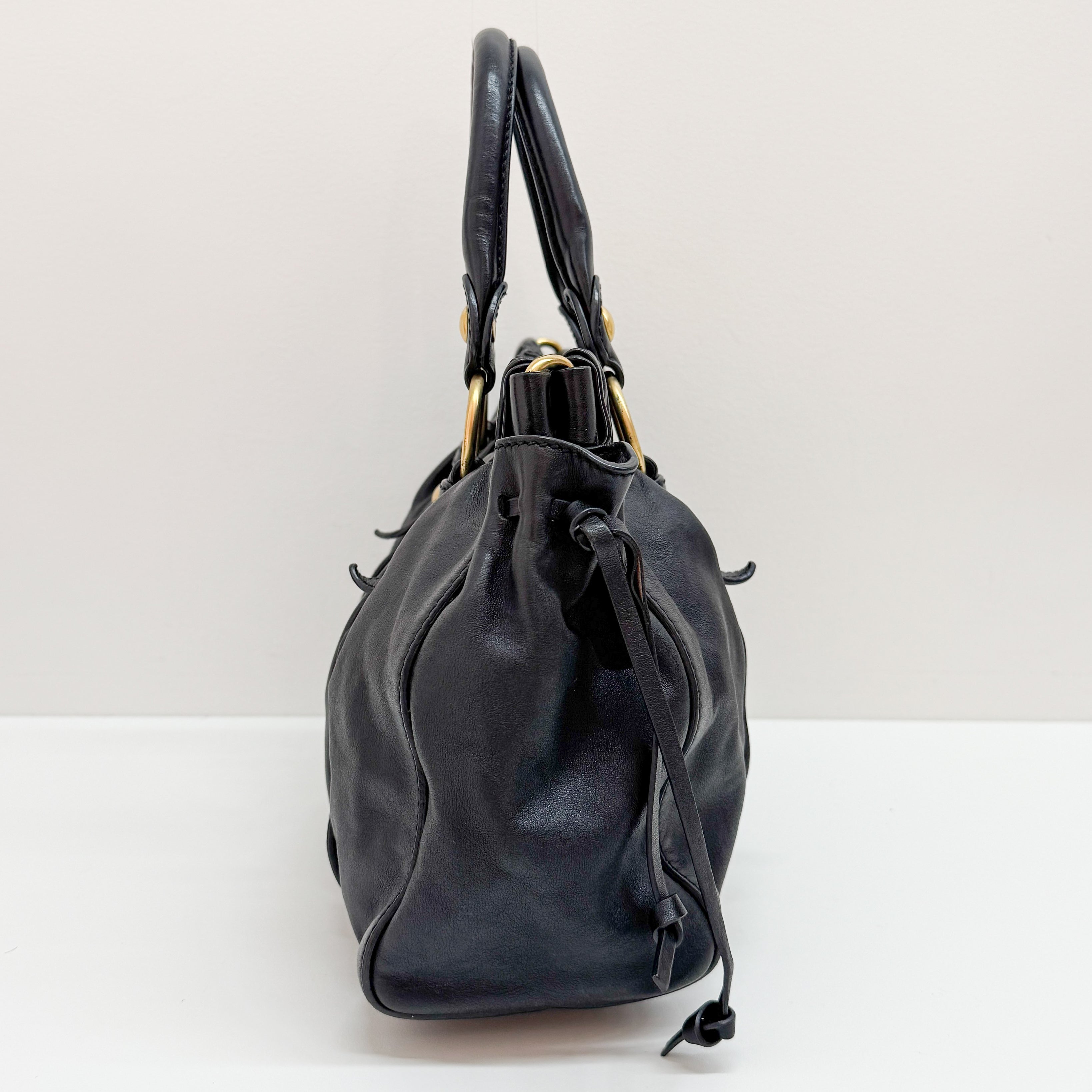Vitello Black Calfskin Leather Two Way Bag