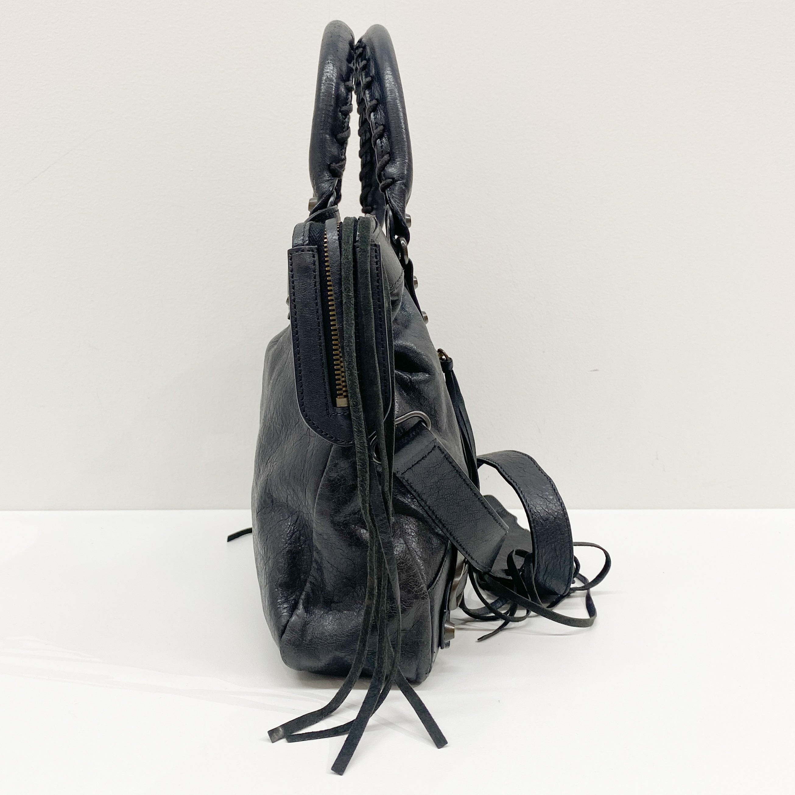 The Town Black Leather Hand Bag