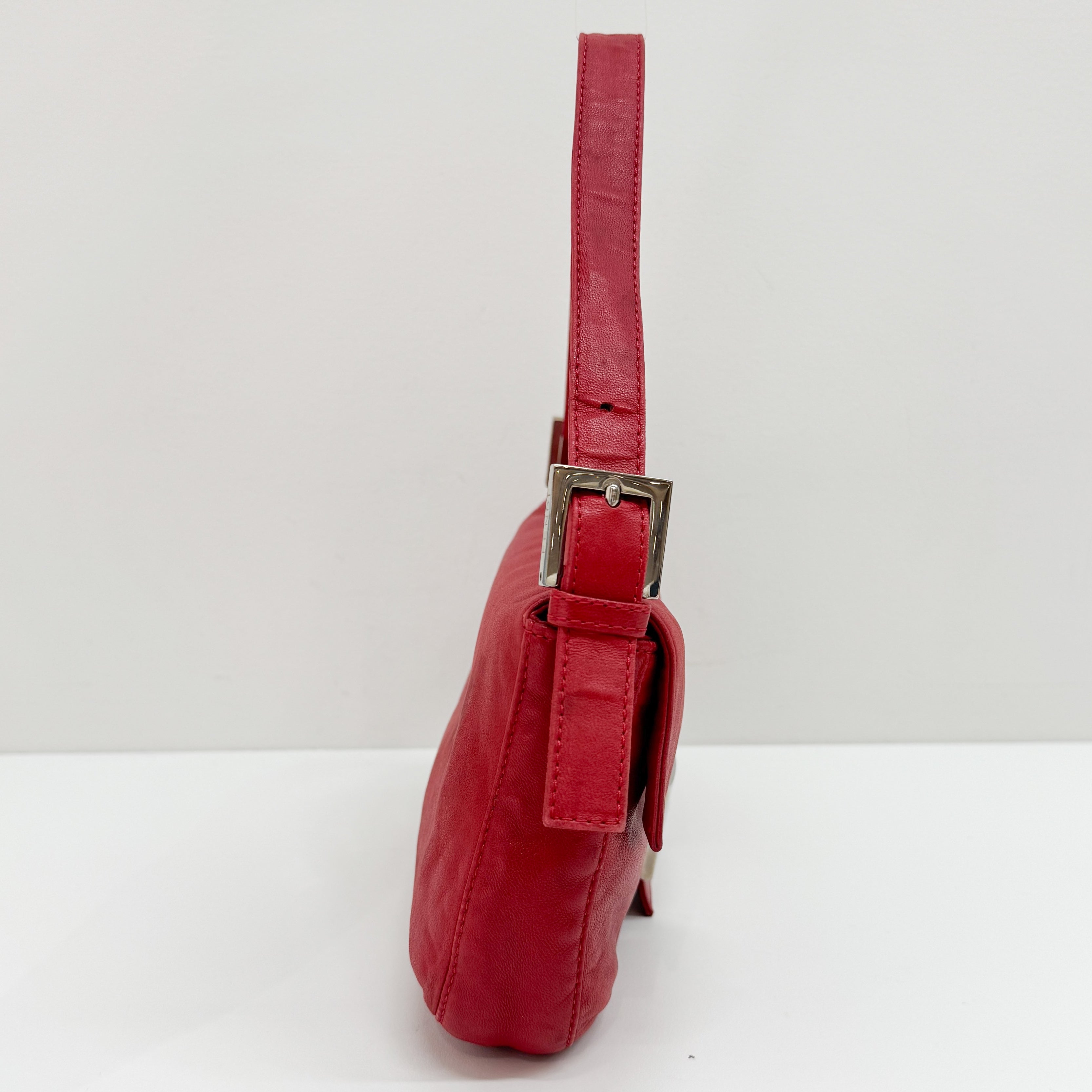 Baguette Red Lambskin Leather Shoulder Bag