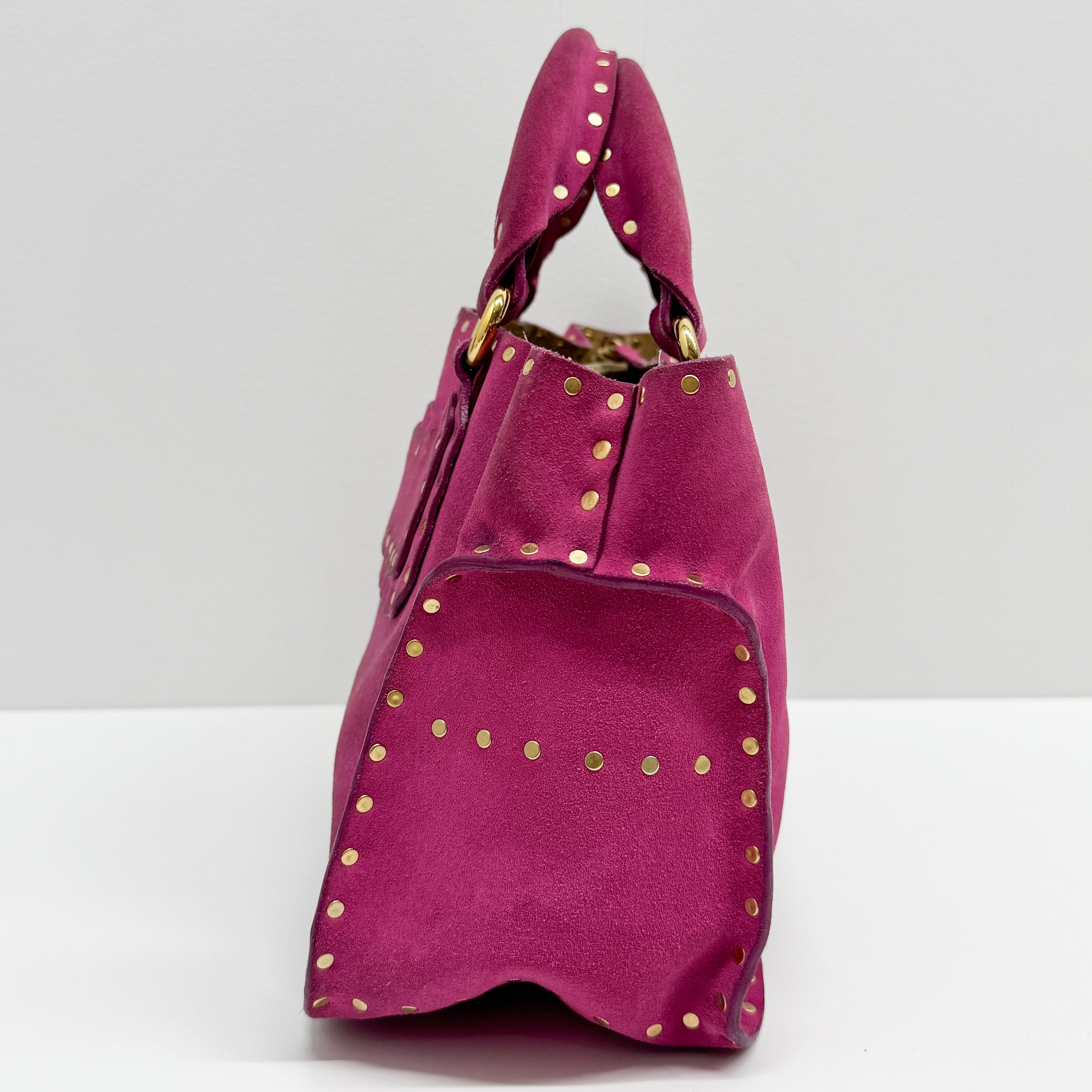 Boogie Pink Studded Suede Hand Bag