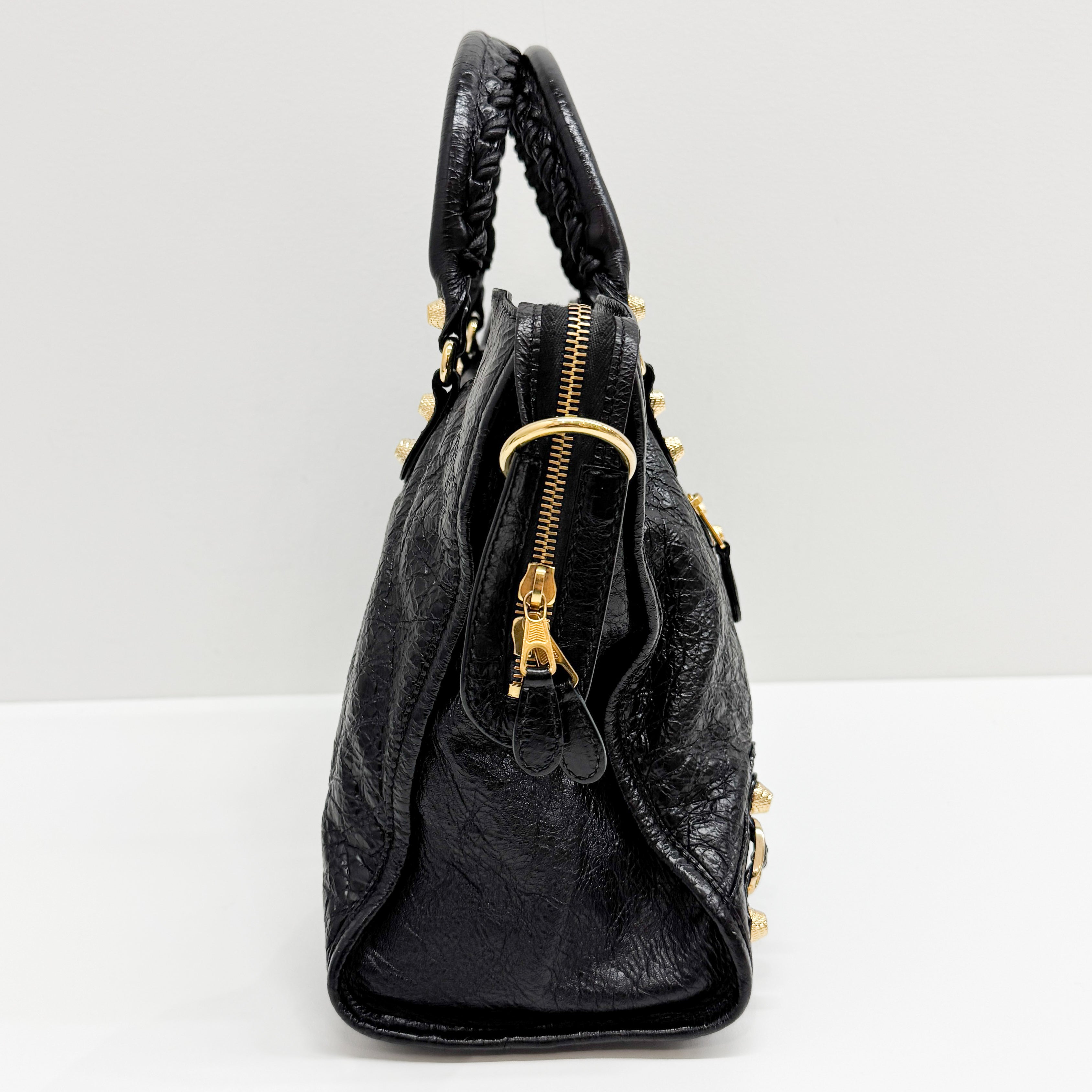 The City Black Calfskin Leather Two Way Bag