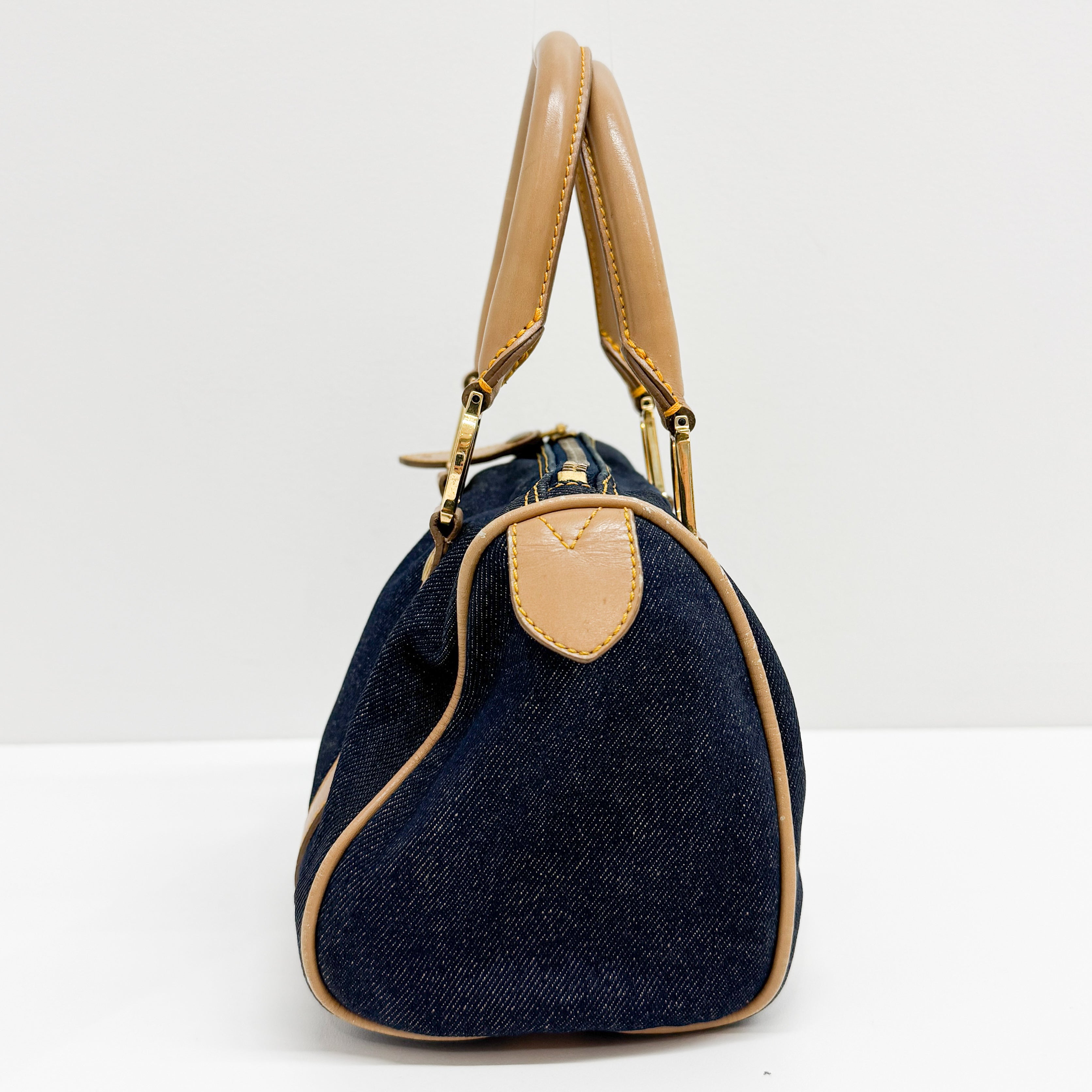 Mini Boston Blue Denim Hand Bag