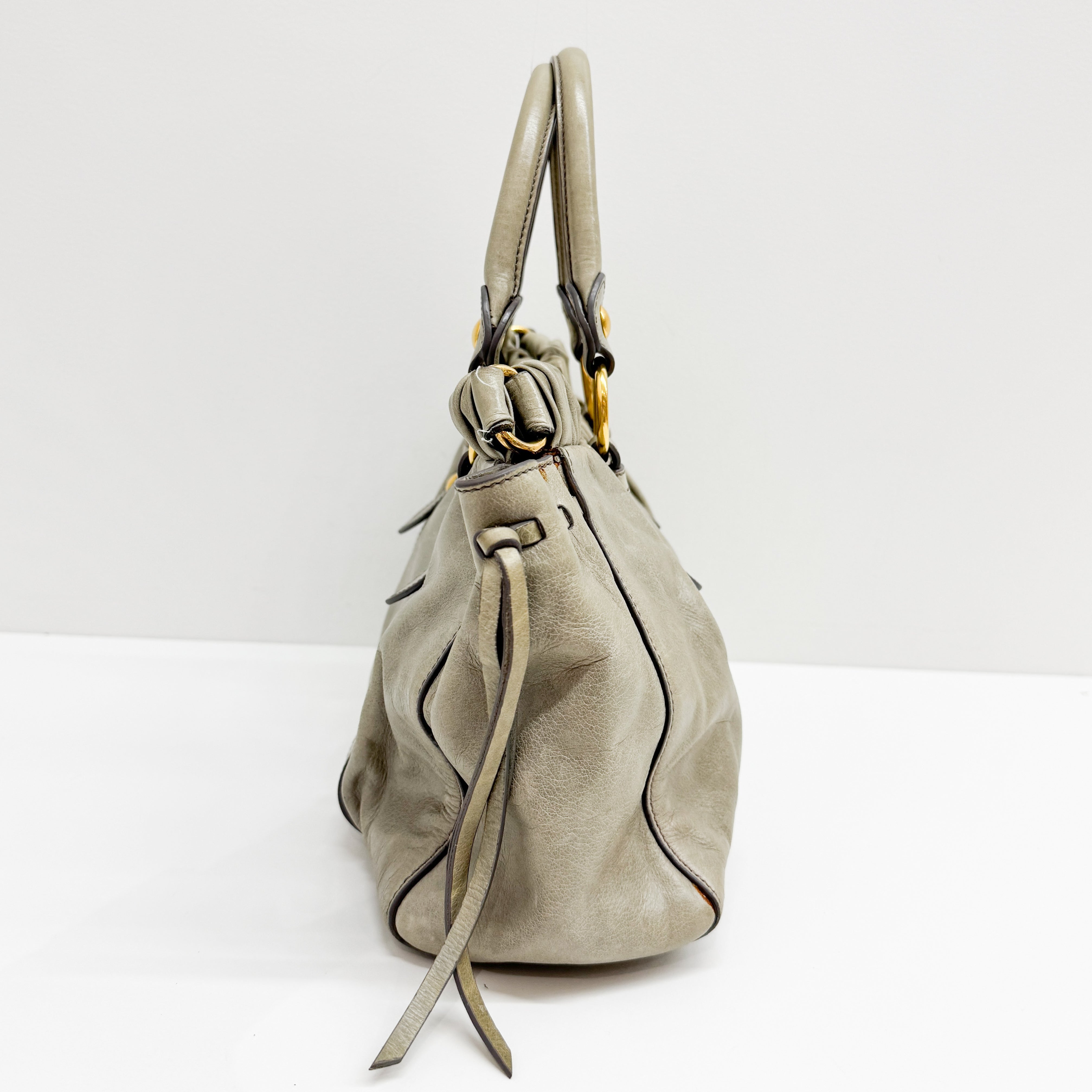 Vitello Beige Calfskin Leather Two Way Bag