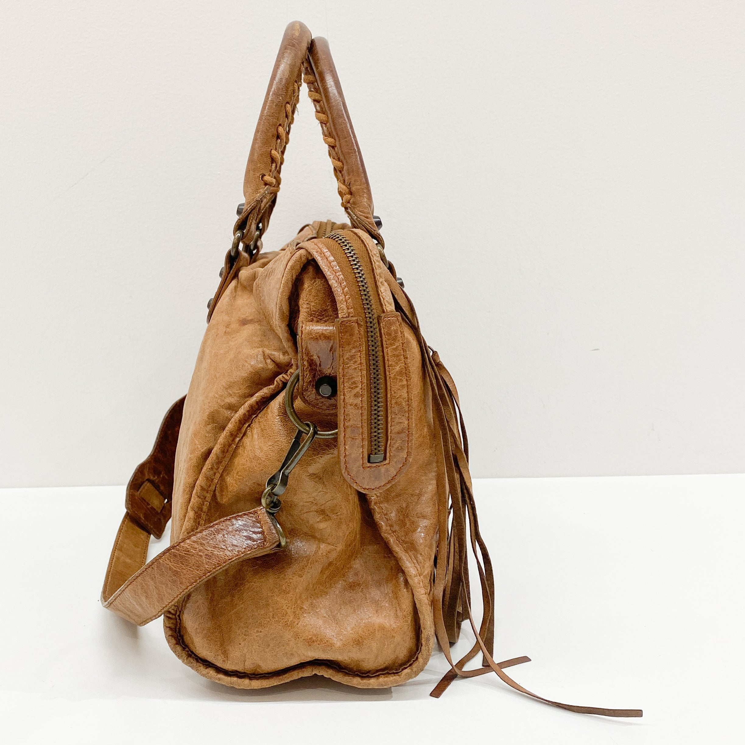 The City Brown Calfskin Leather Two Way Bag