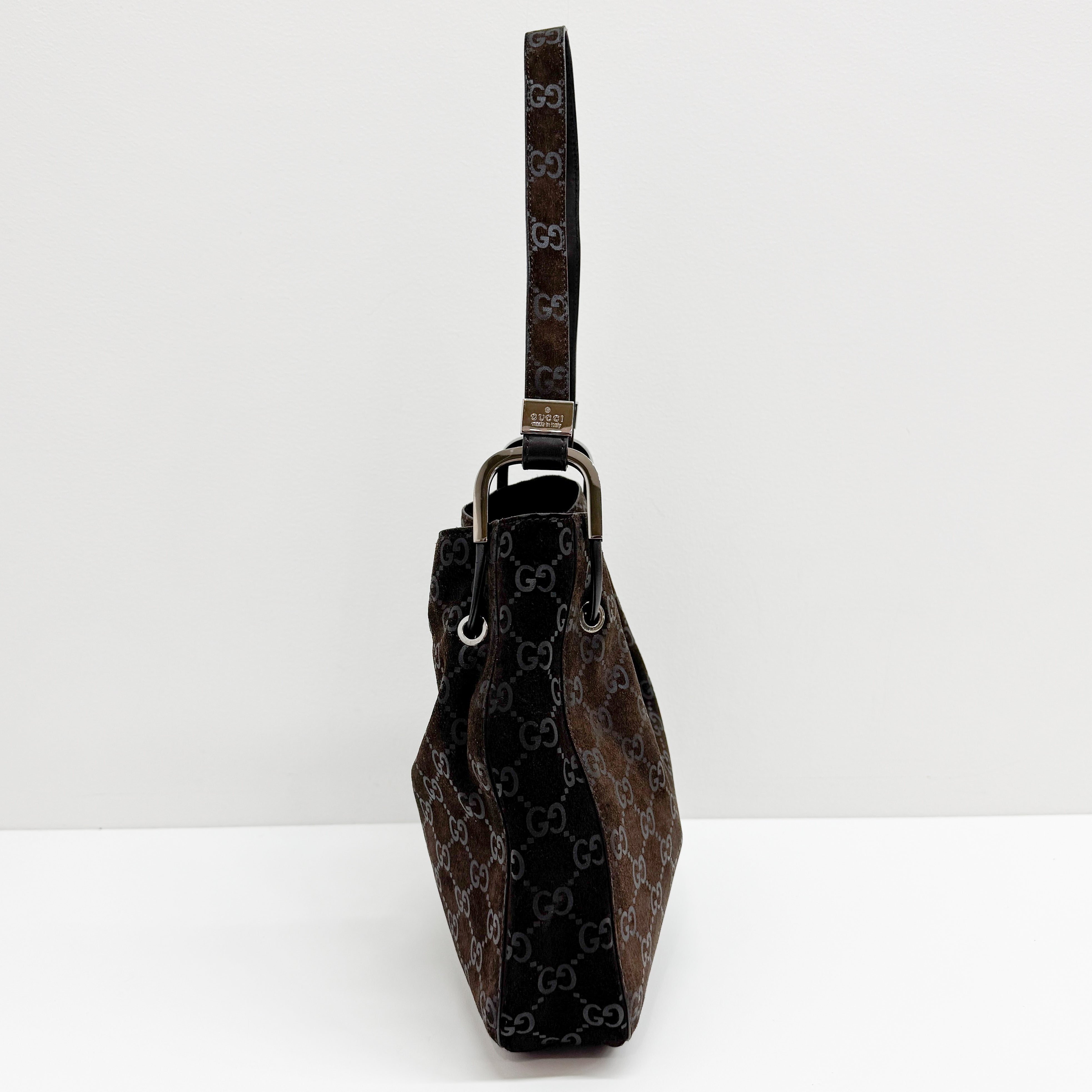 GG Brown Suede Shoulder Bag