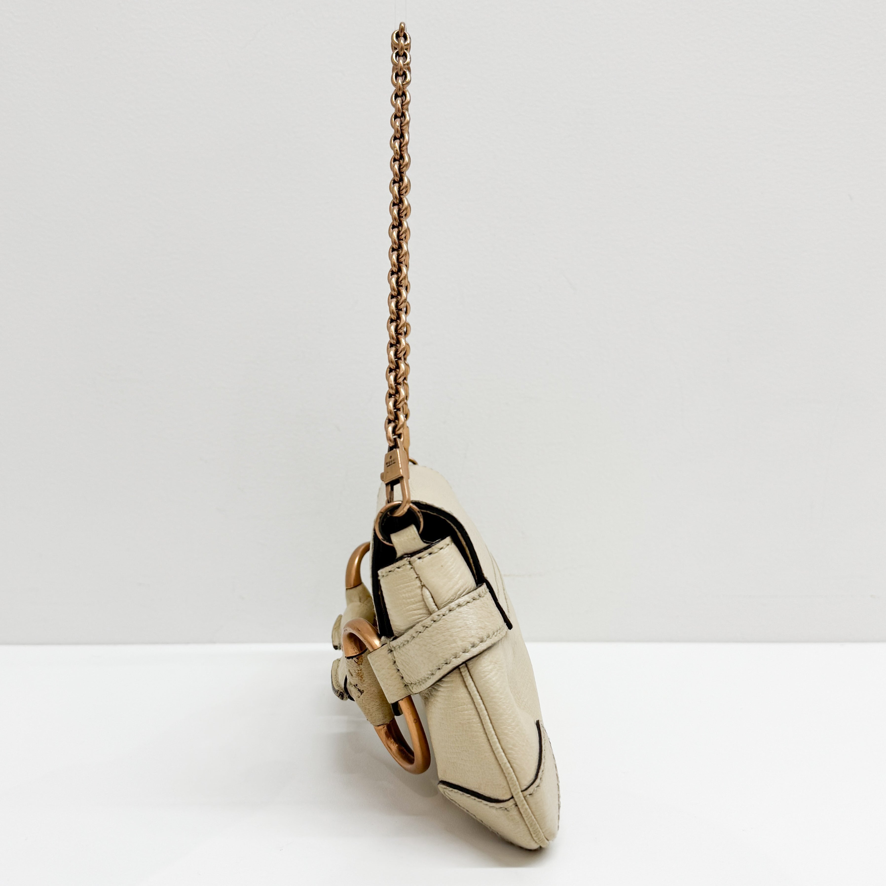 Horsebit Beige Leather Chain Shoulder Bag