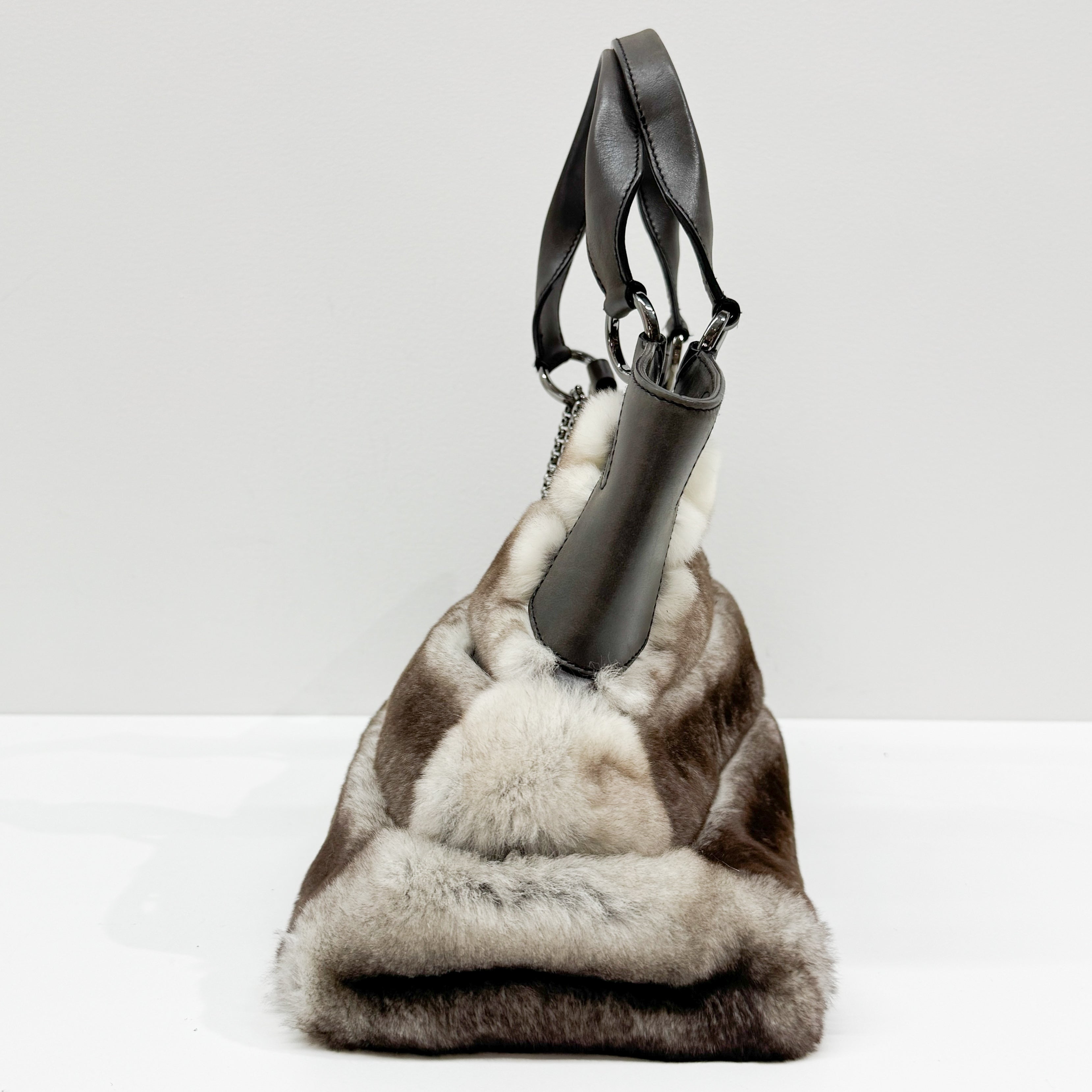 Brown & White Rabbit Fur Shoulder Bag