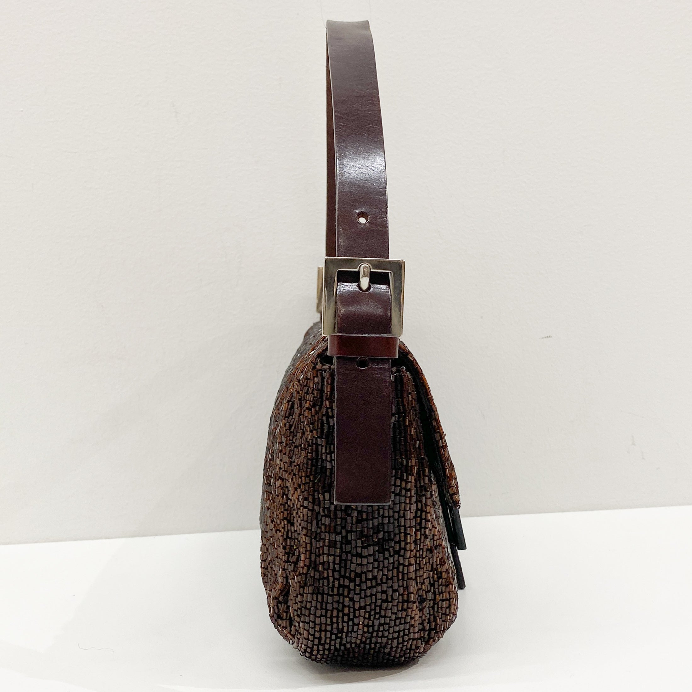Baguette Brown Beaded Shoulder Bag