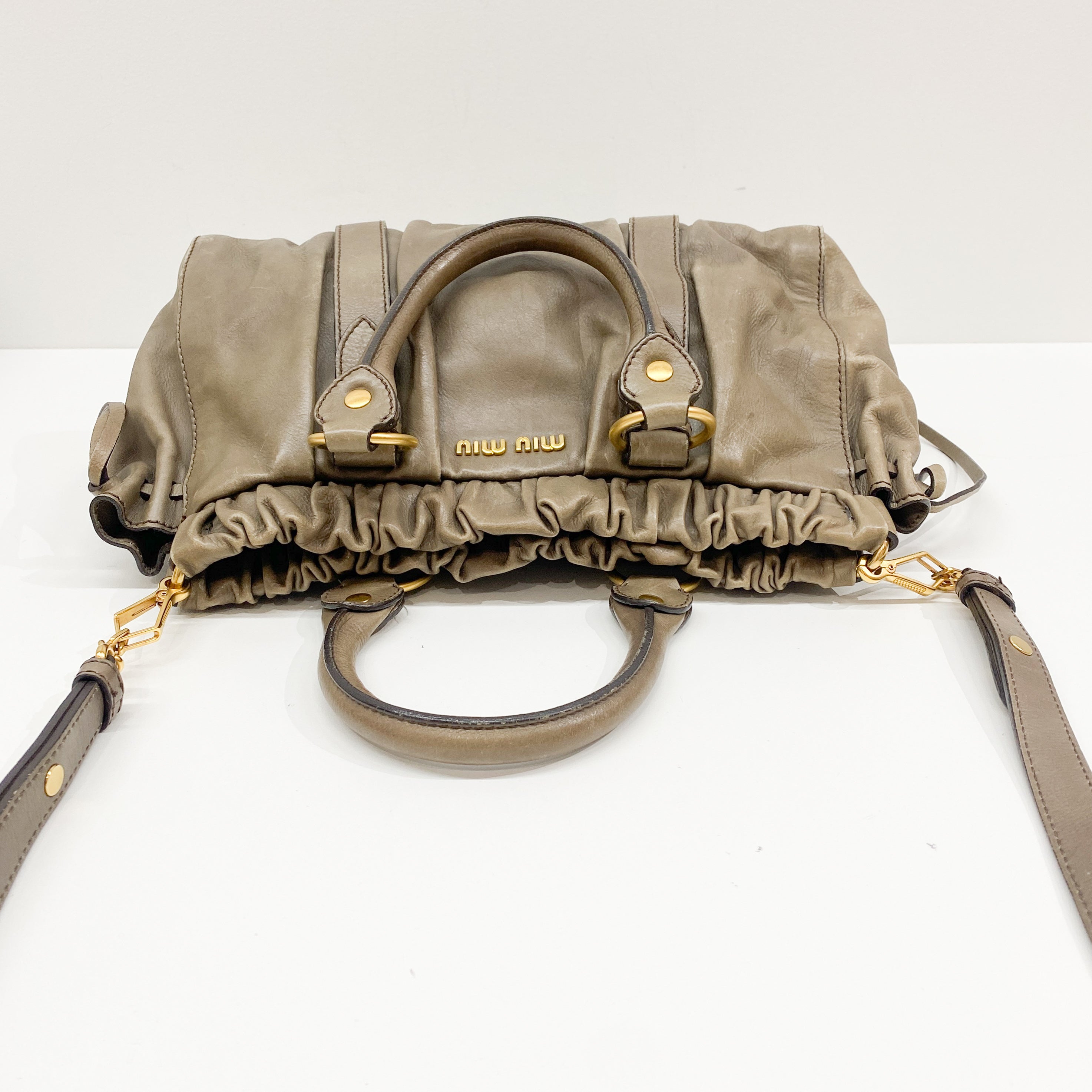 Vitello Grey Calfskin Leather Two Way Bag