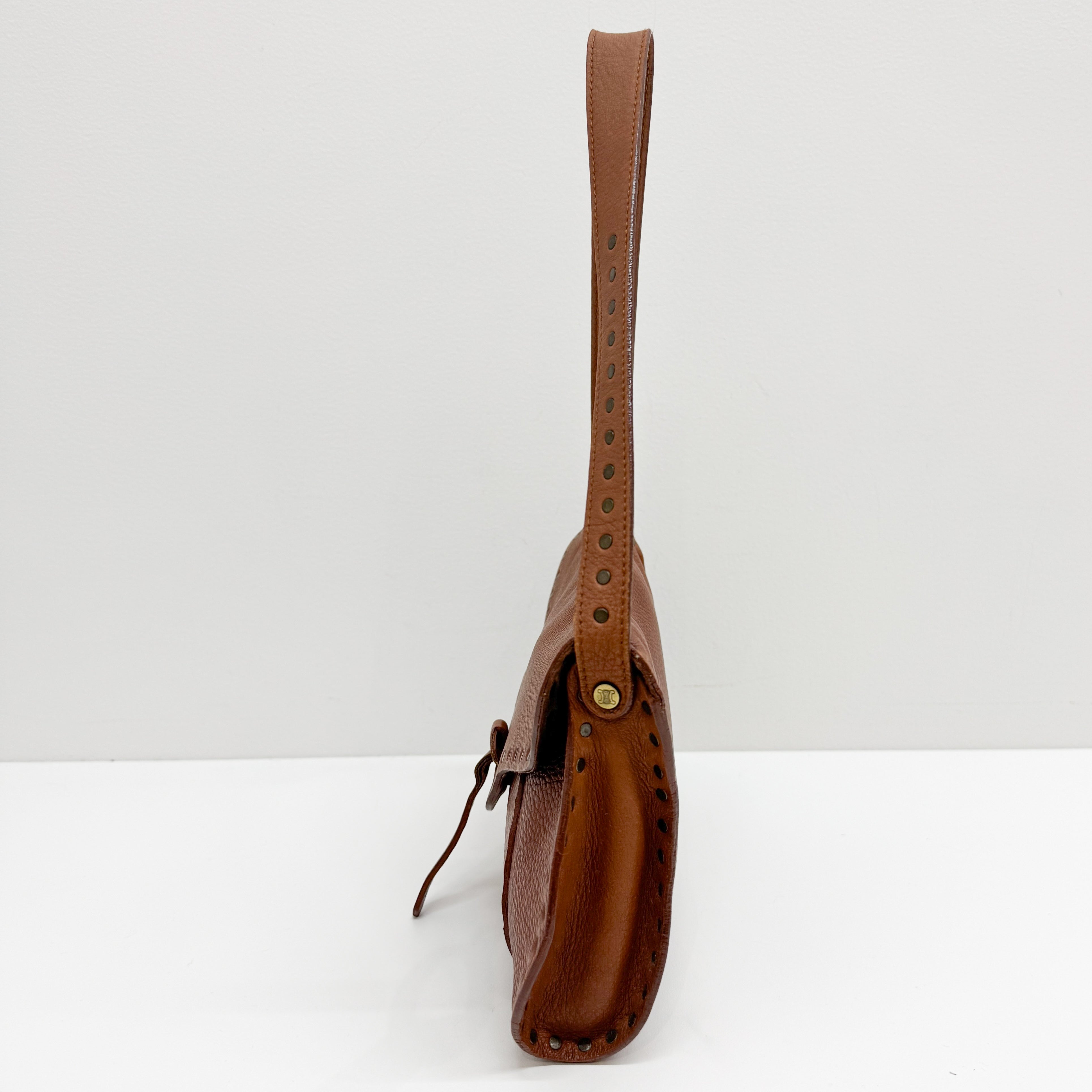 Vintage Brown Studded Leather Shoulder Bag