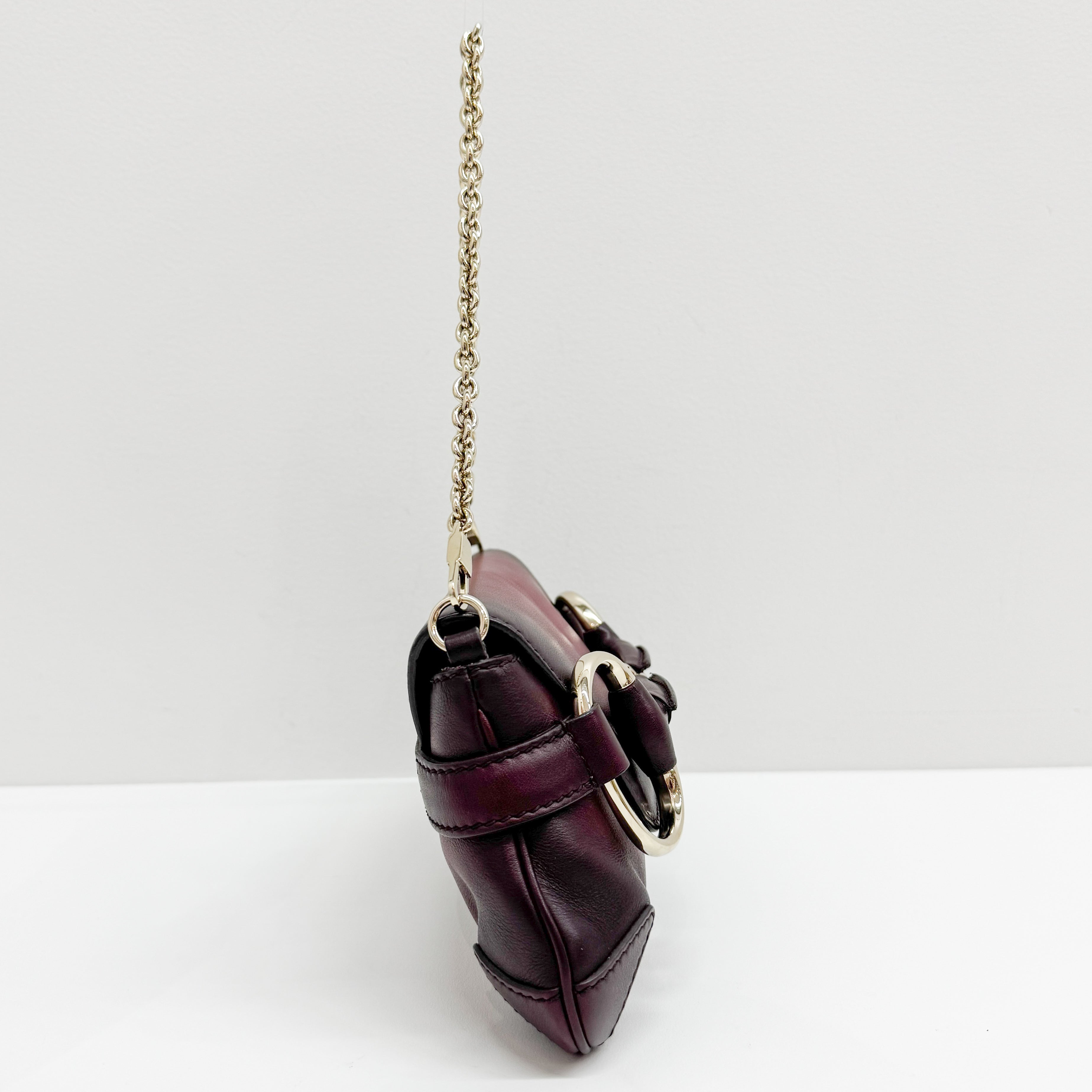 Horsebit Burgundy Ombrė Leather Shoulder Bag