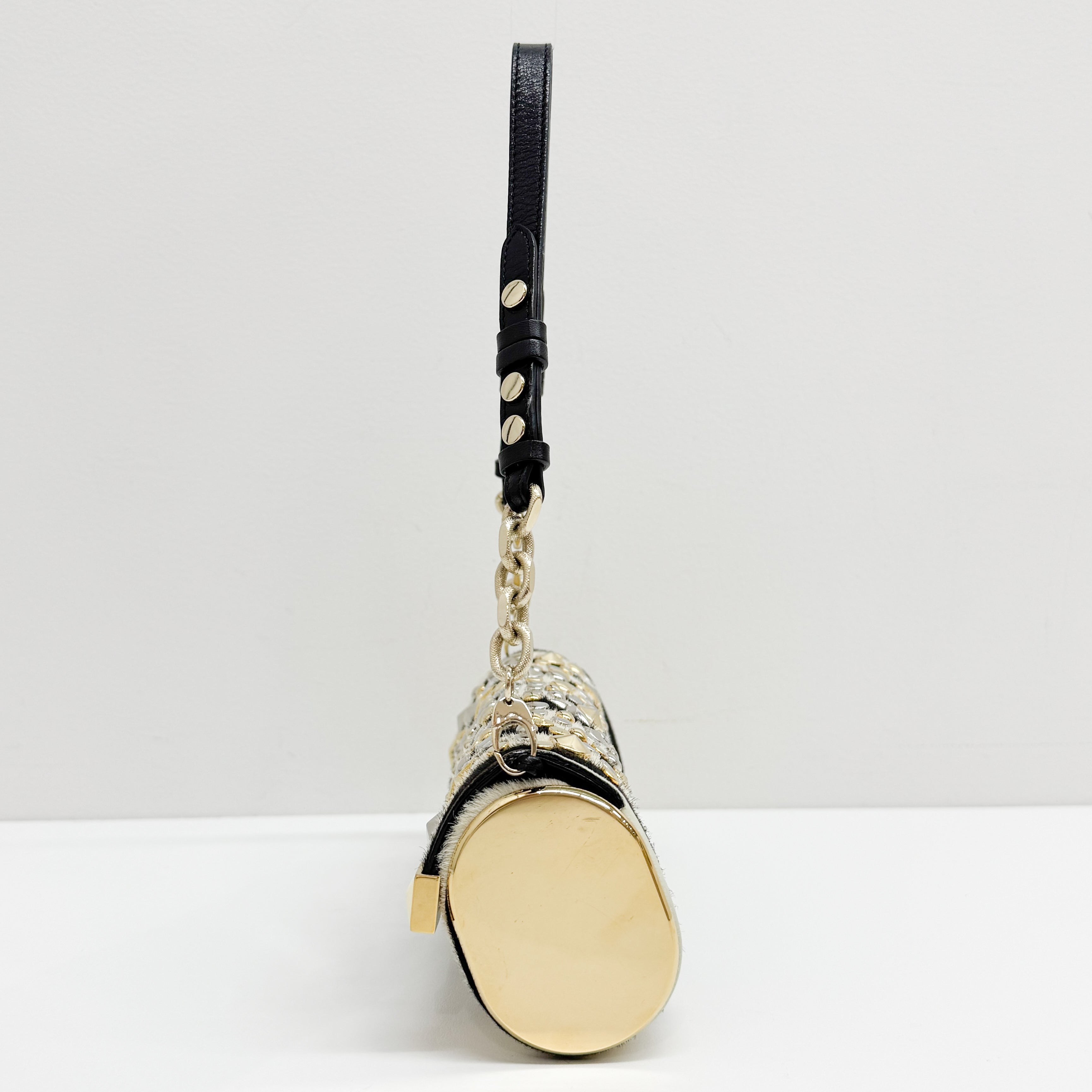 Vintage Black and White Studded Zebra Print Shoulder Bag