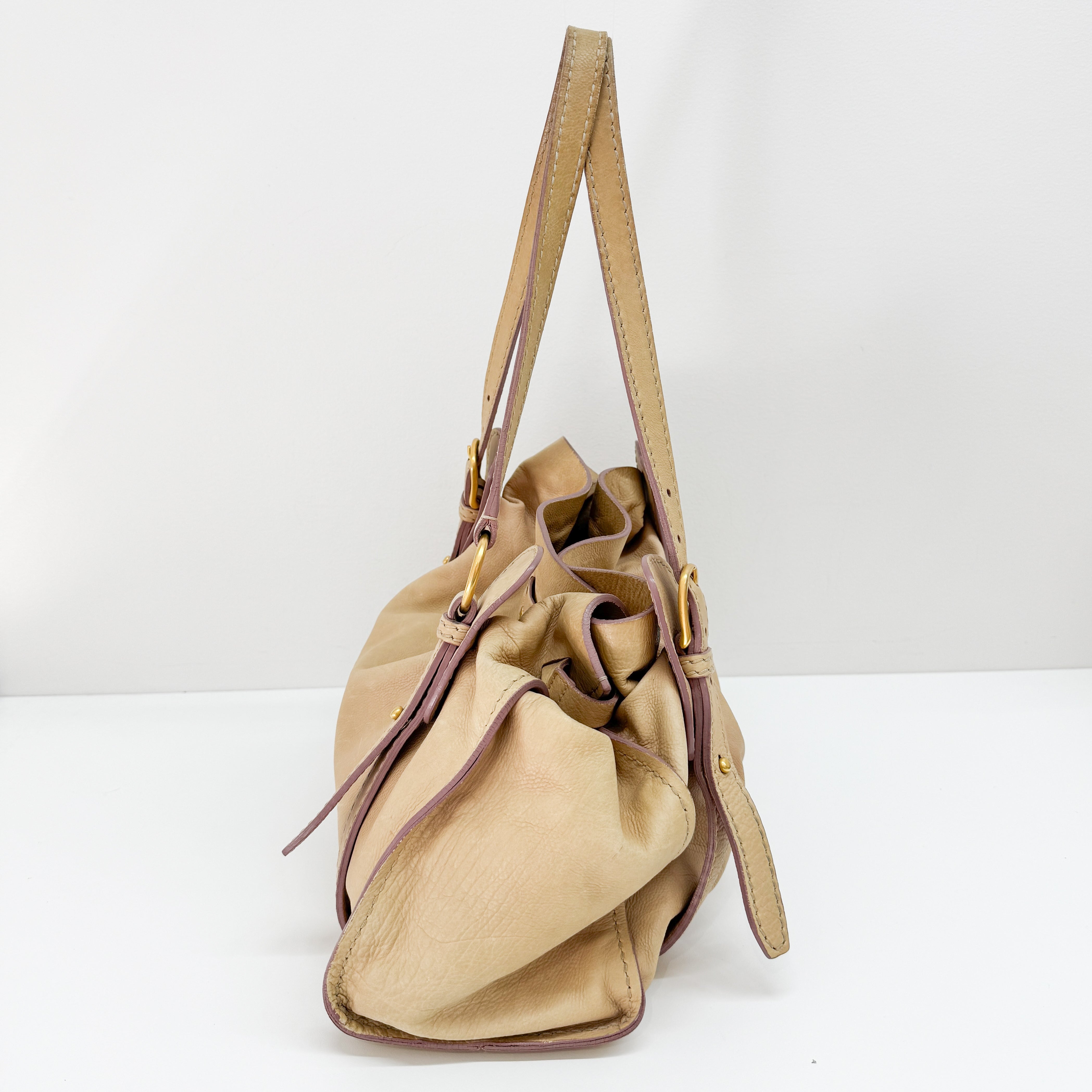 Vitello Lux Bow Bag Beige Calfskin Leather Shoulder Bag