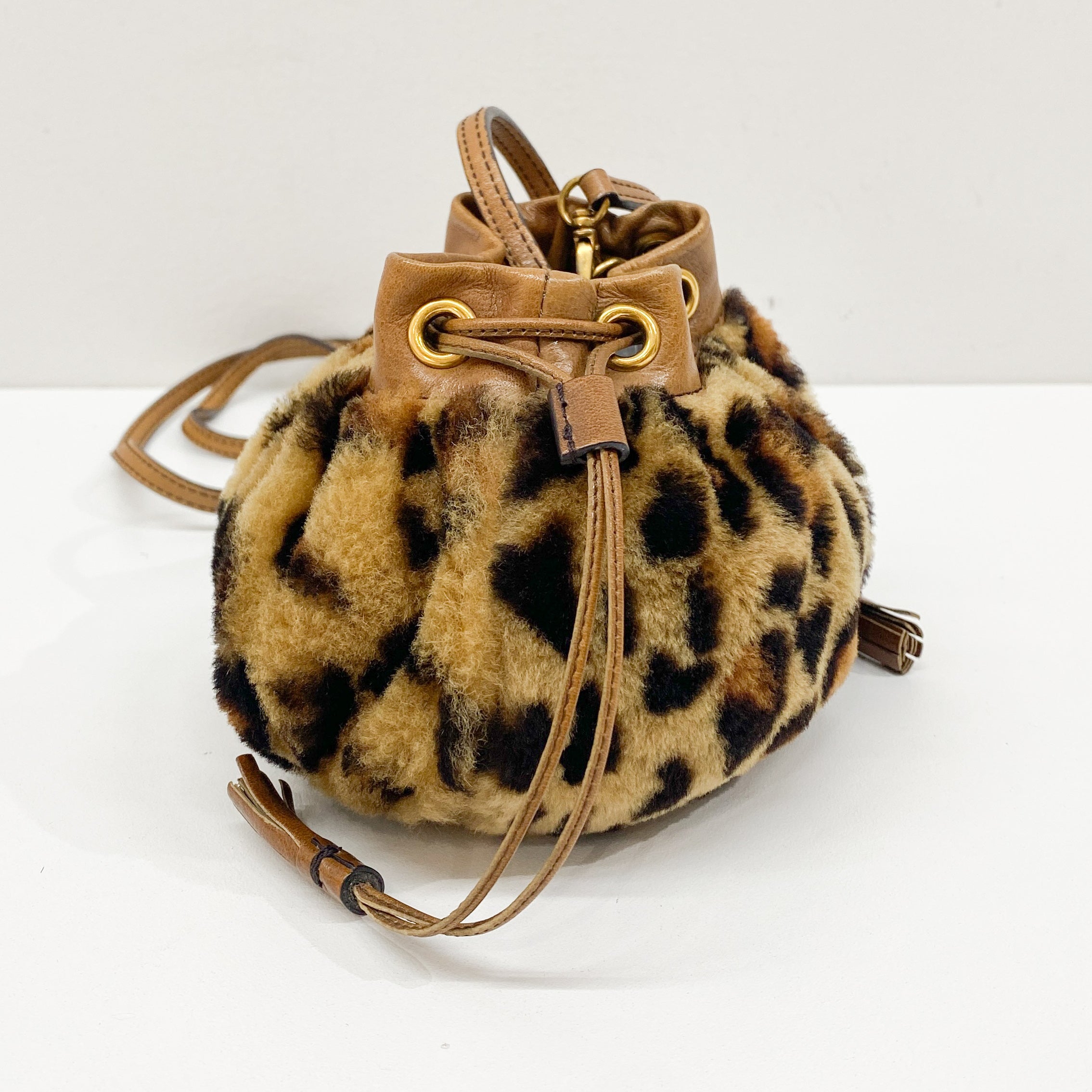 Brown Leopard Print Faux Fur Pouch Bag