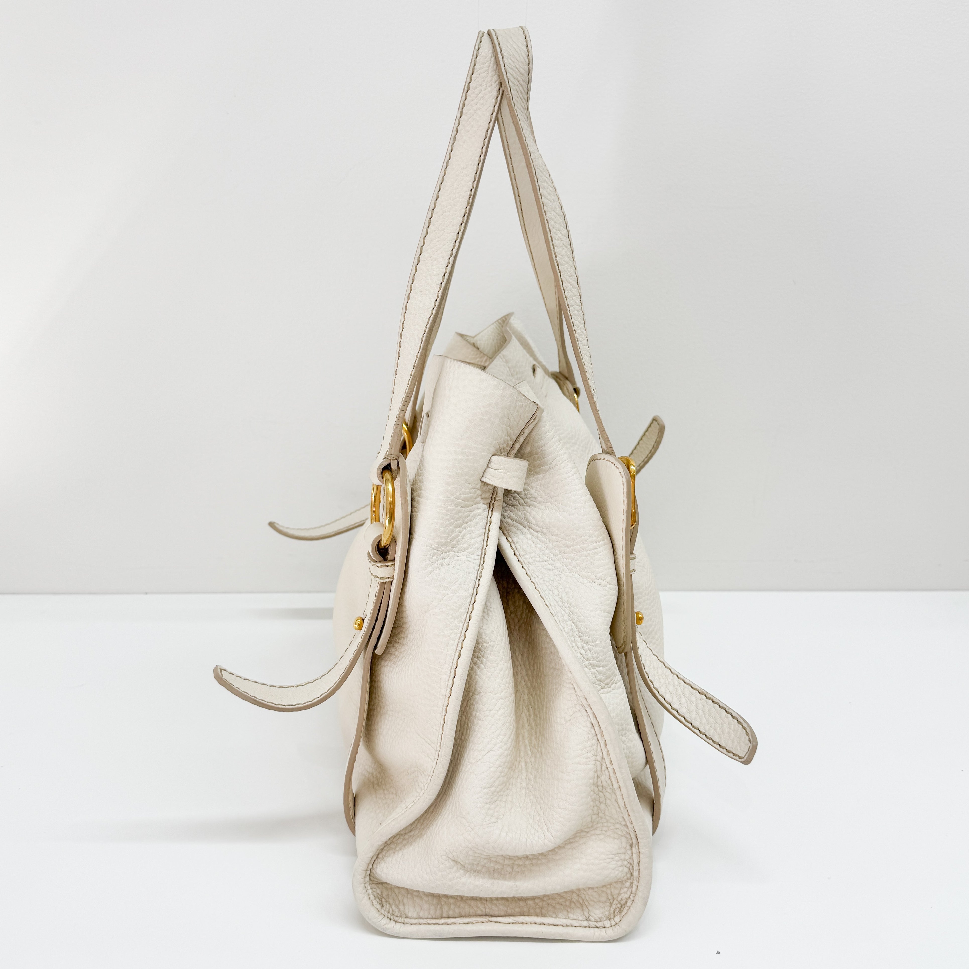 Vitello Lux Bow Bag White Calfskin Leather Shoulder Bag