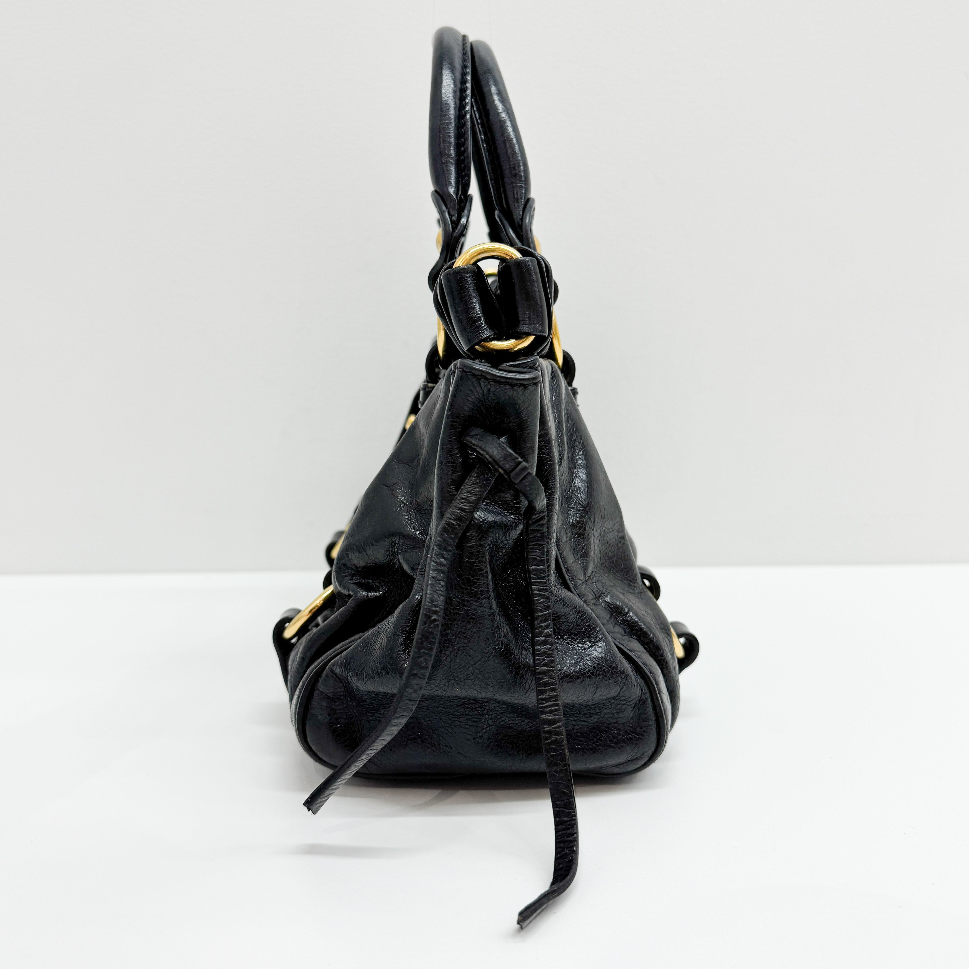 Mini Vitello Black Calfskin Leather Two Way Bag