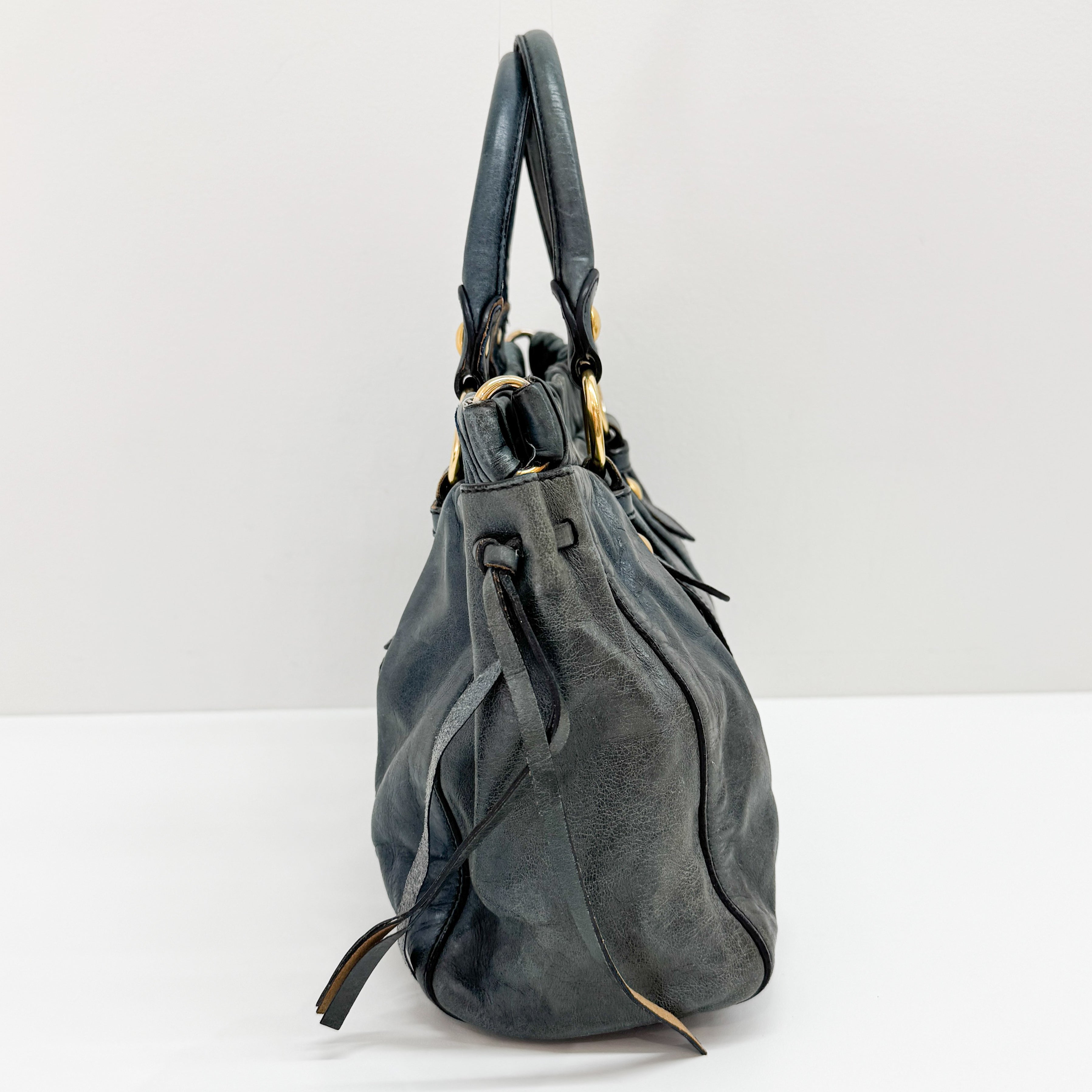 Vitello Blue Calfskin Leather Two Way Bag