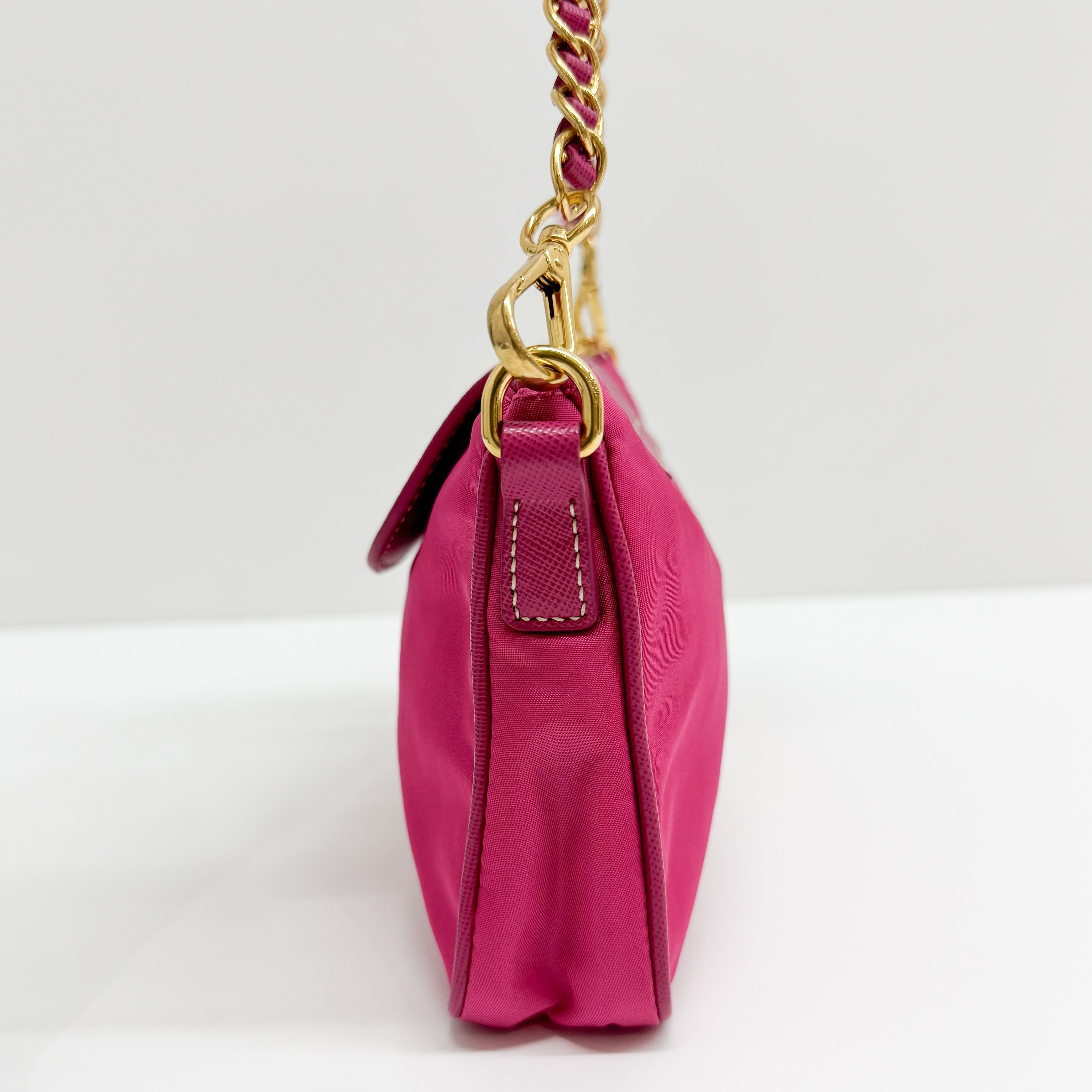 Gold Chain Pink Nylon Shoulder Bag