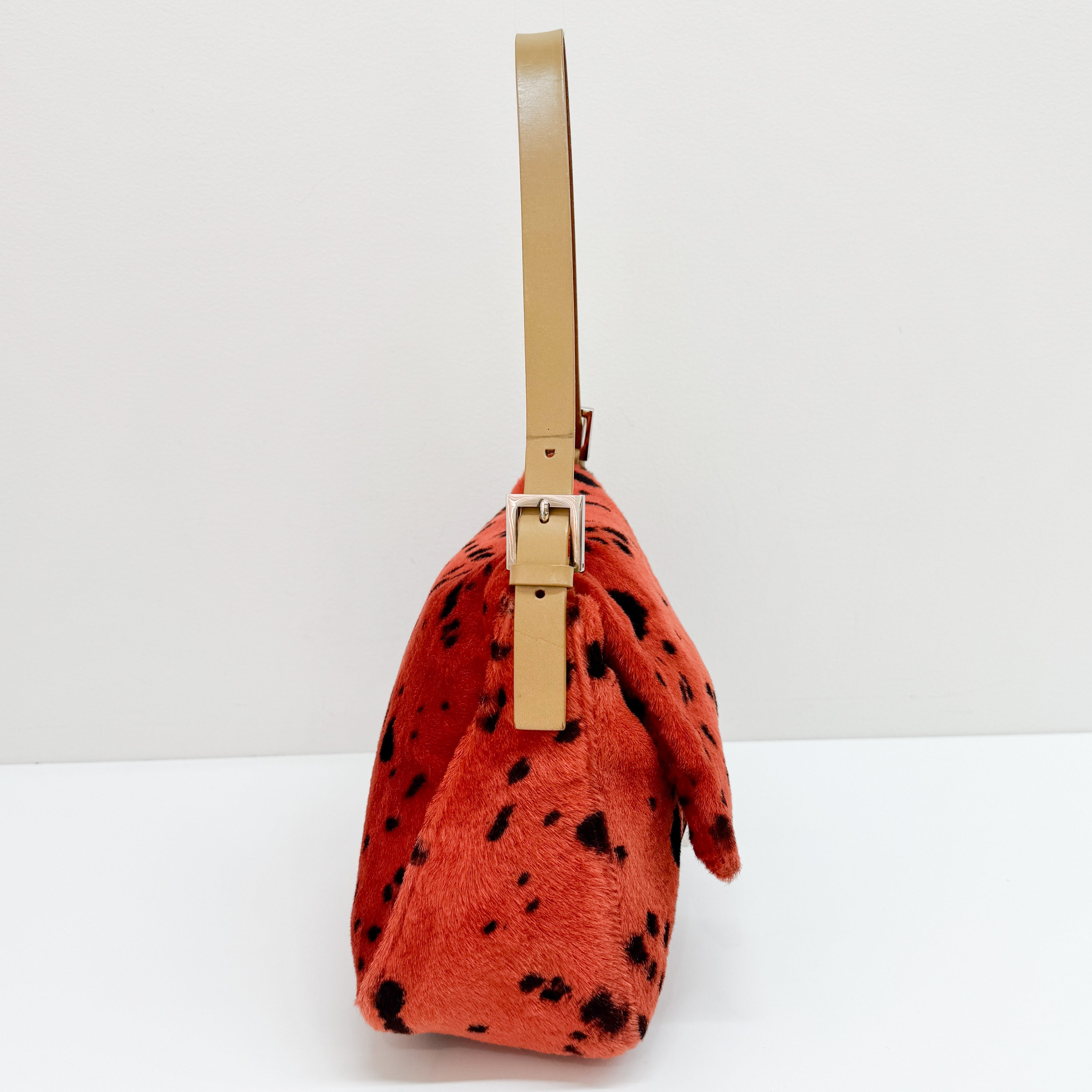 Mamma Baguette Orange Dalmatian Print Fur Shoulder Bag