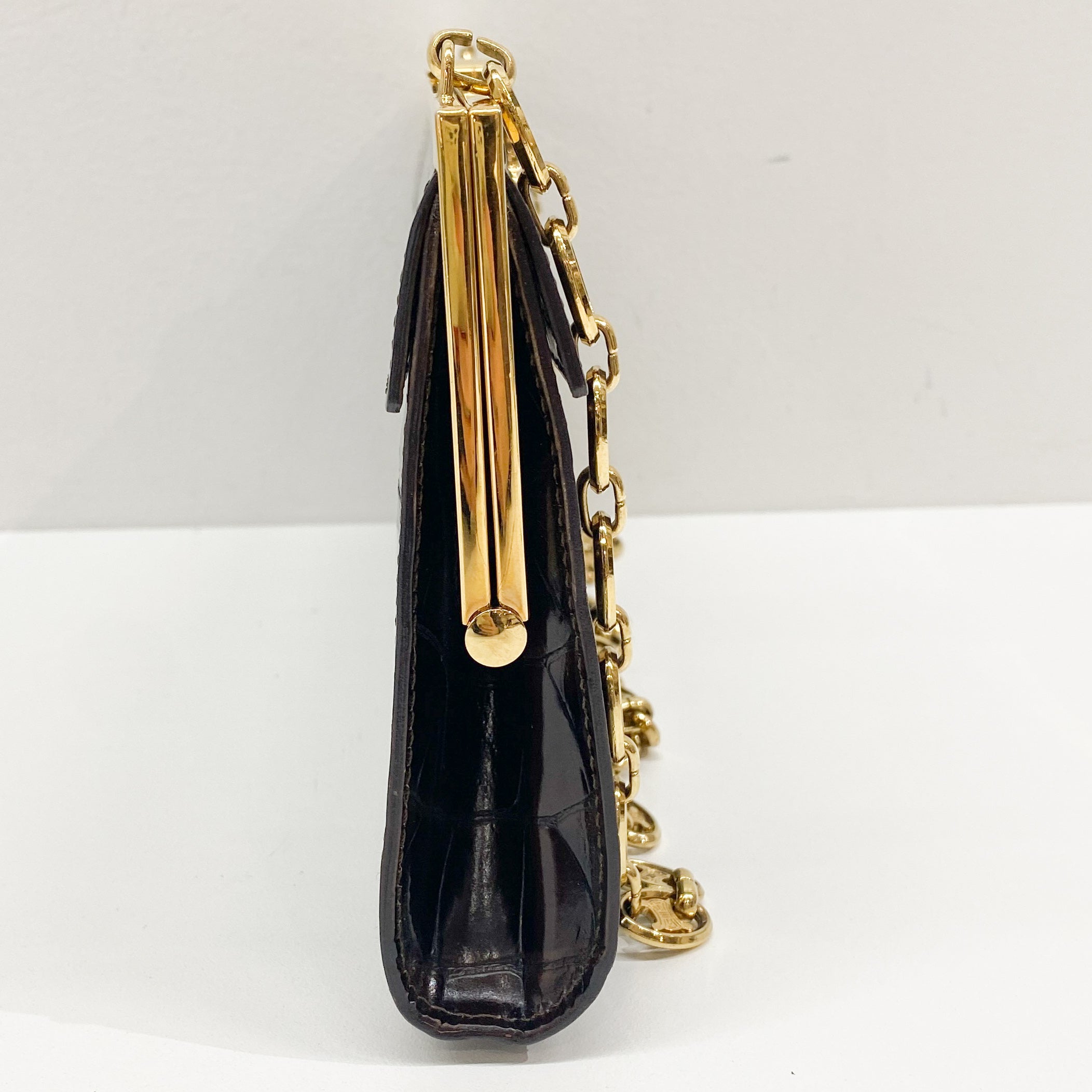 Macadam Brown Croc Chain Shoulder Bag