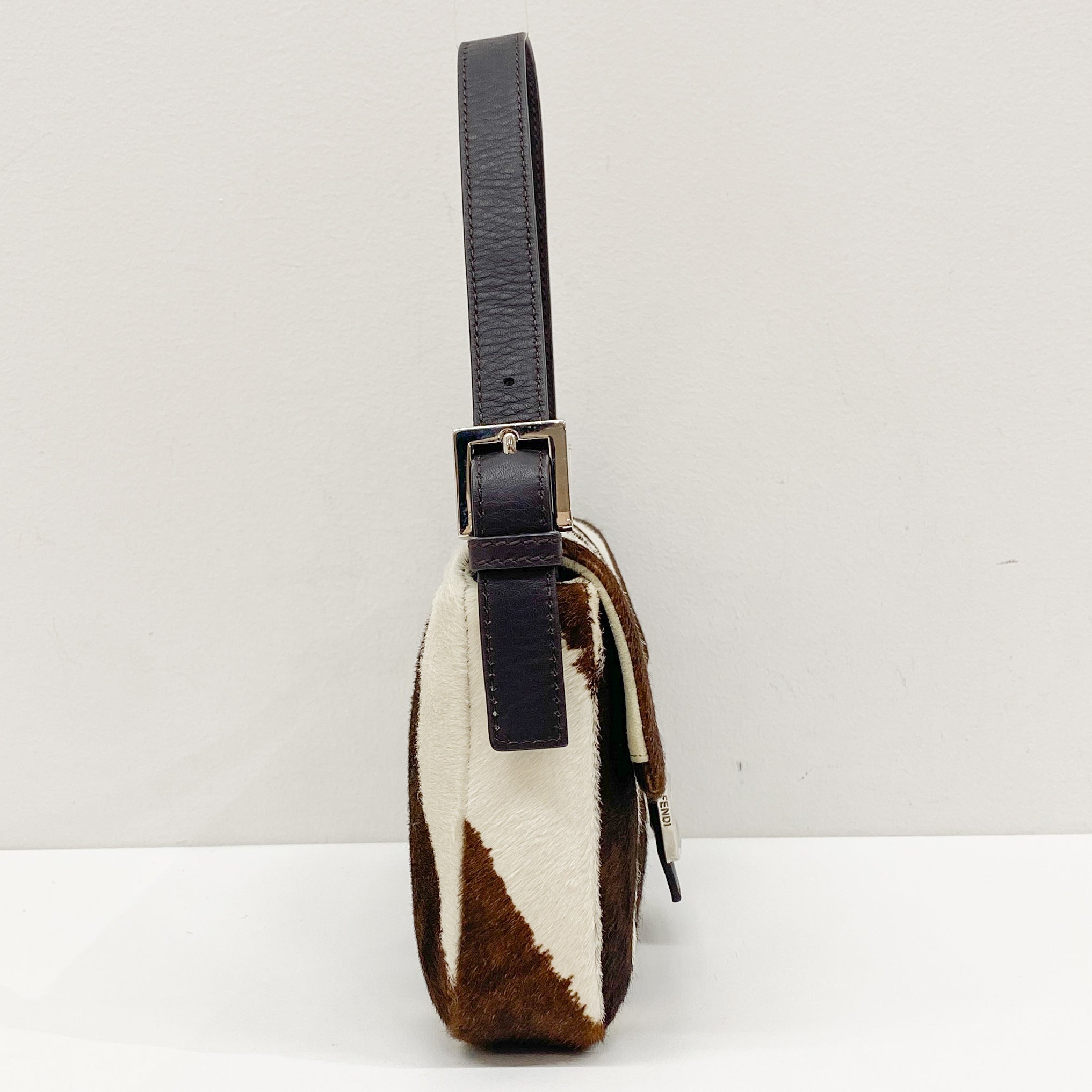 Baguette Brown Zebra Print Pony Hair Shoulder Bag