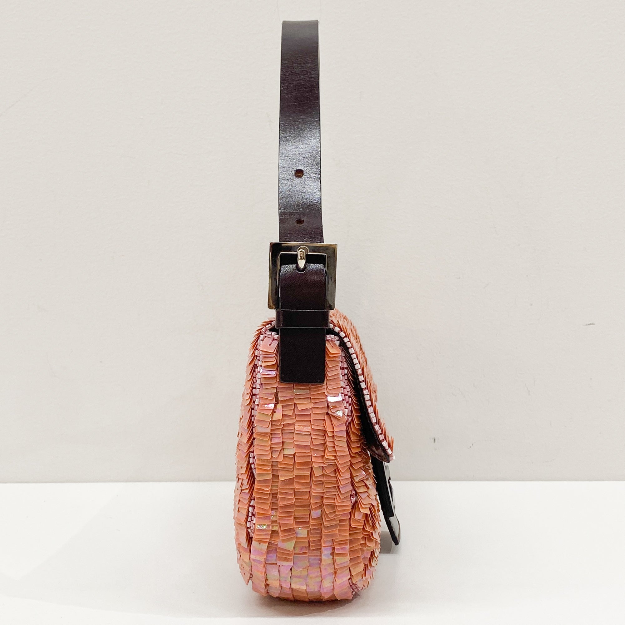 Baguette Coral Pink Sequin Shoulder Bag