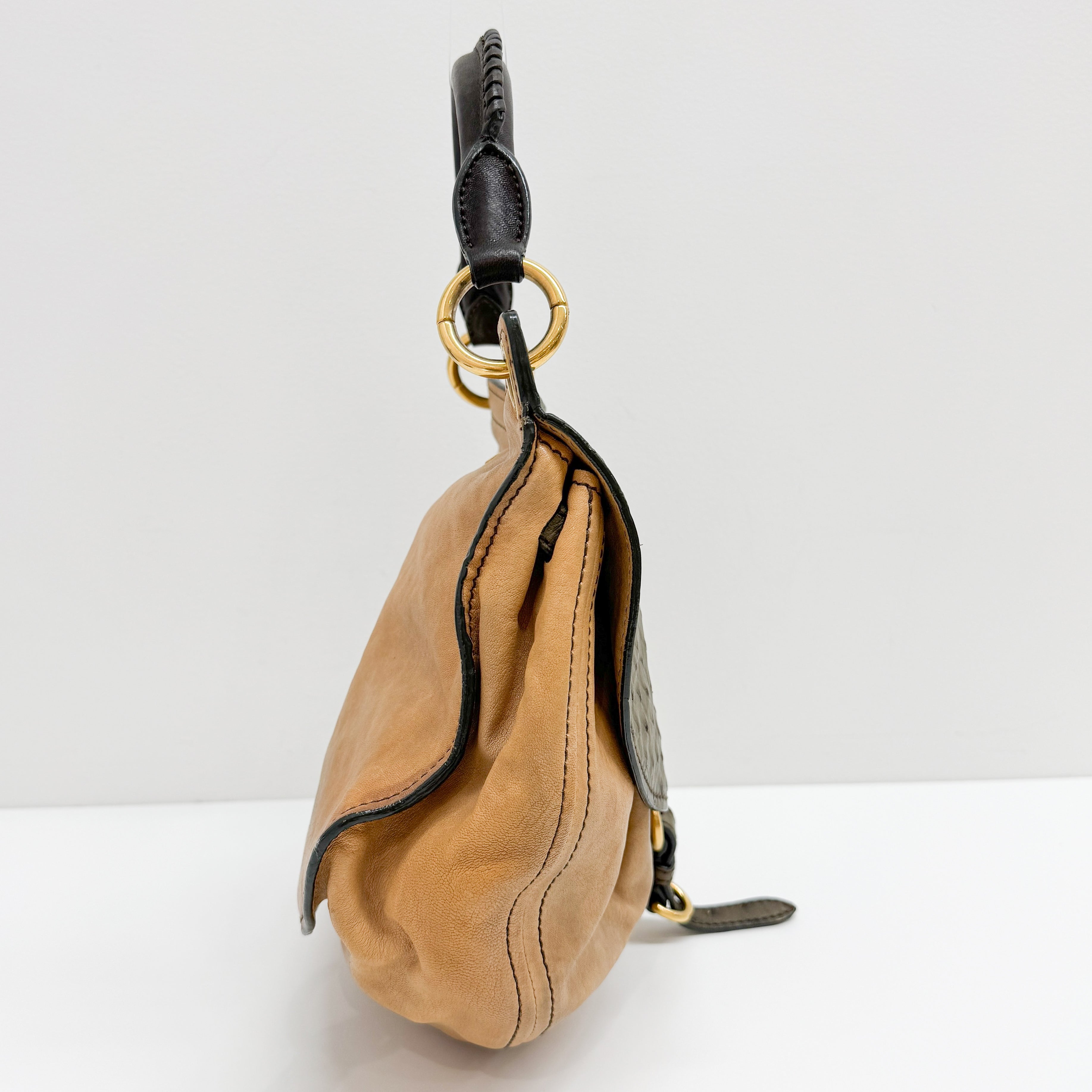 Archive Grey Ostrich Brown Leather Two Way Bag