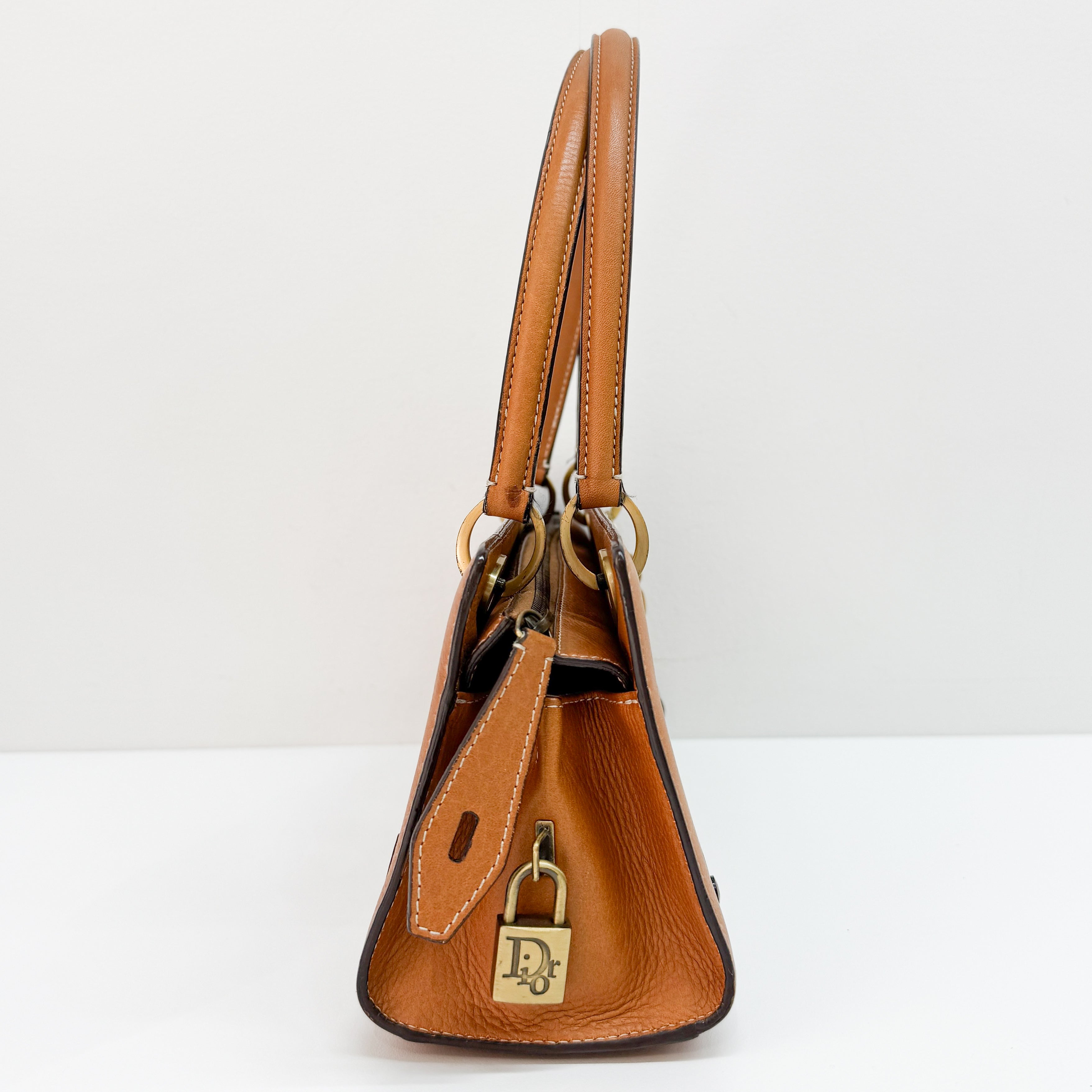 Caramel Brown Leather with Logo Charm Shoulder Bag