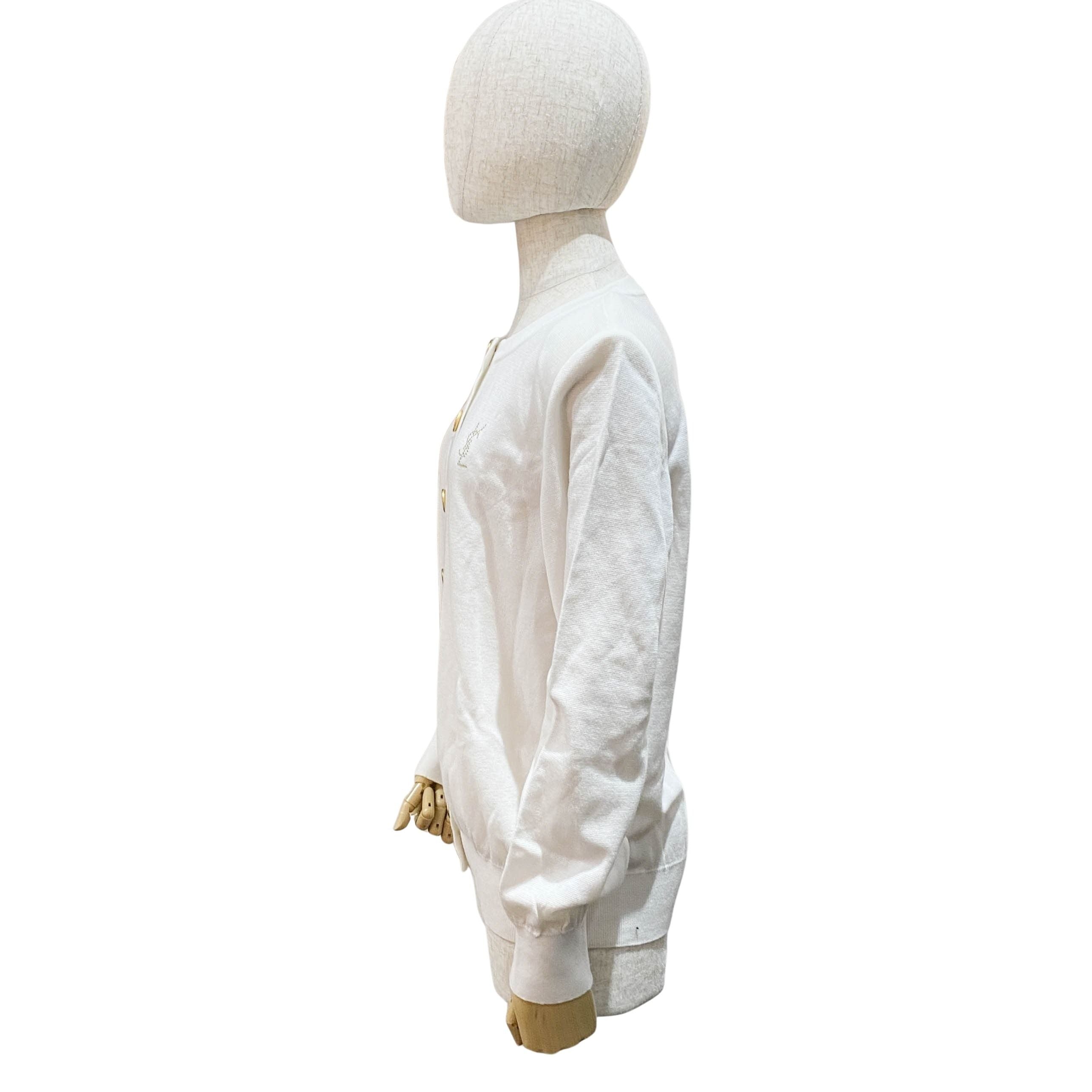 YSL Logo Size L White Cotton Cardigan
