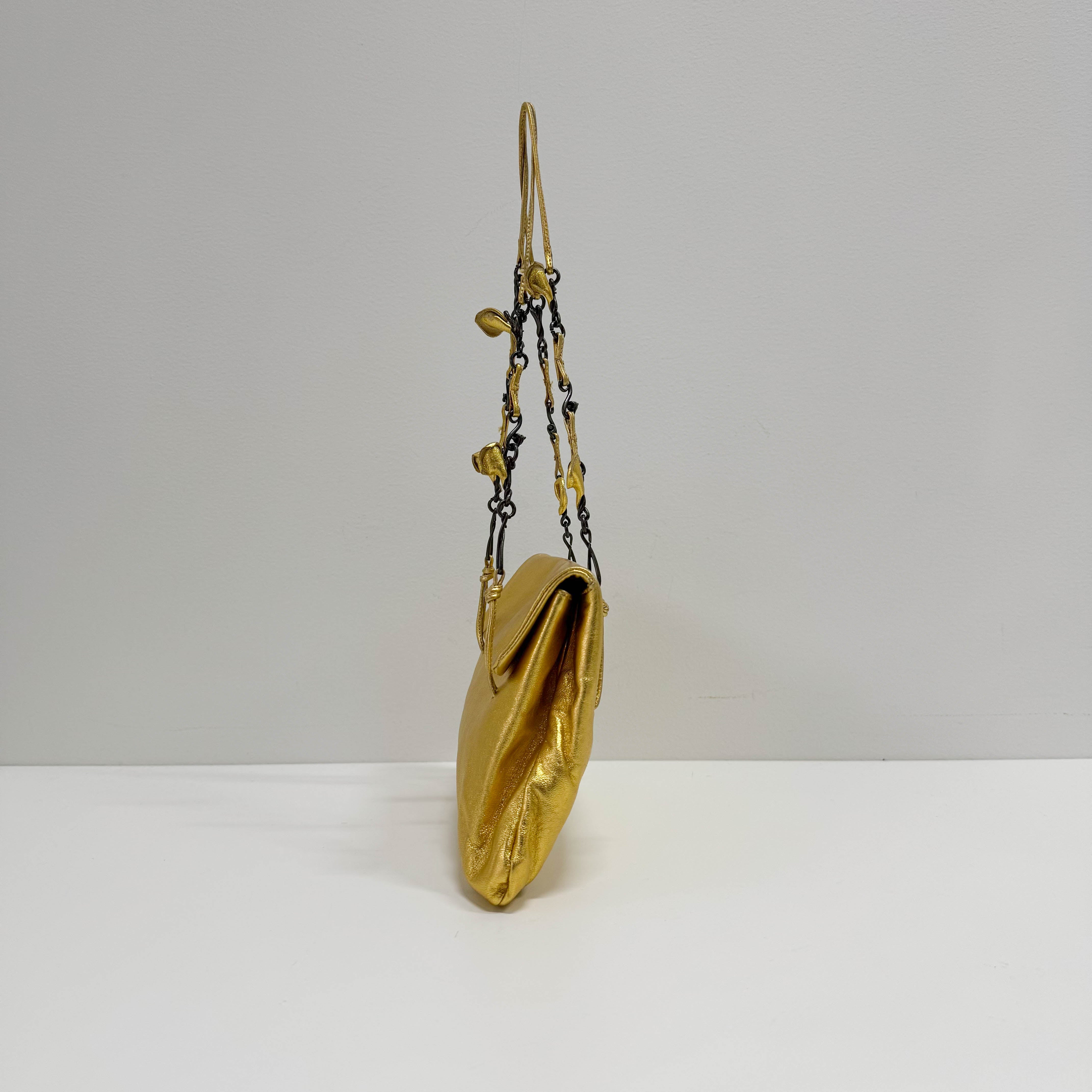 Small Golden Leather Shoulder Bag