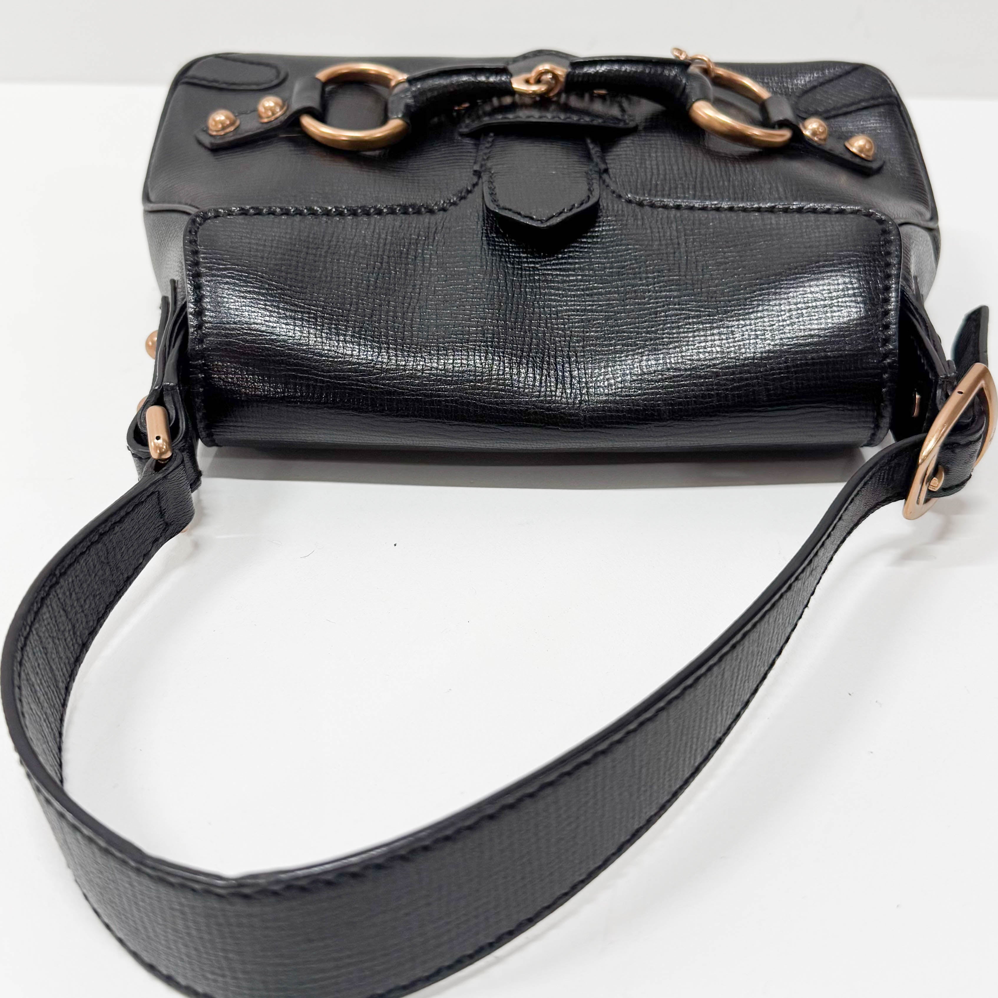 Horsebit Black Leather Shoulder Bag
