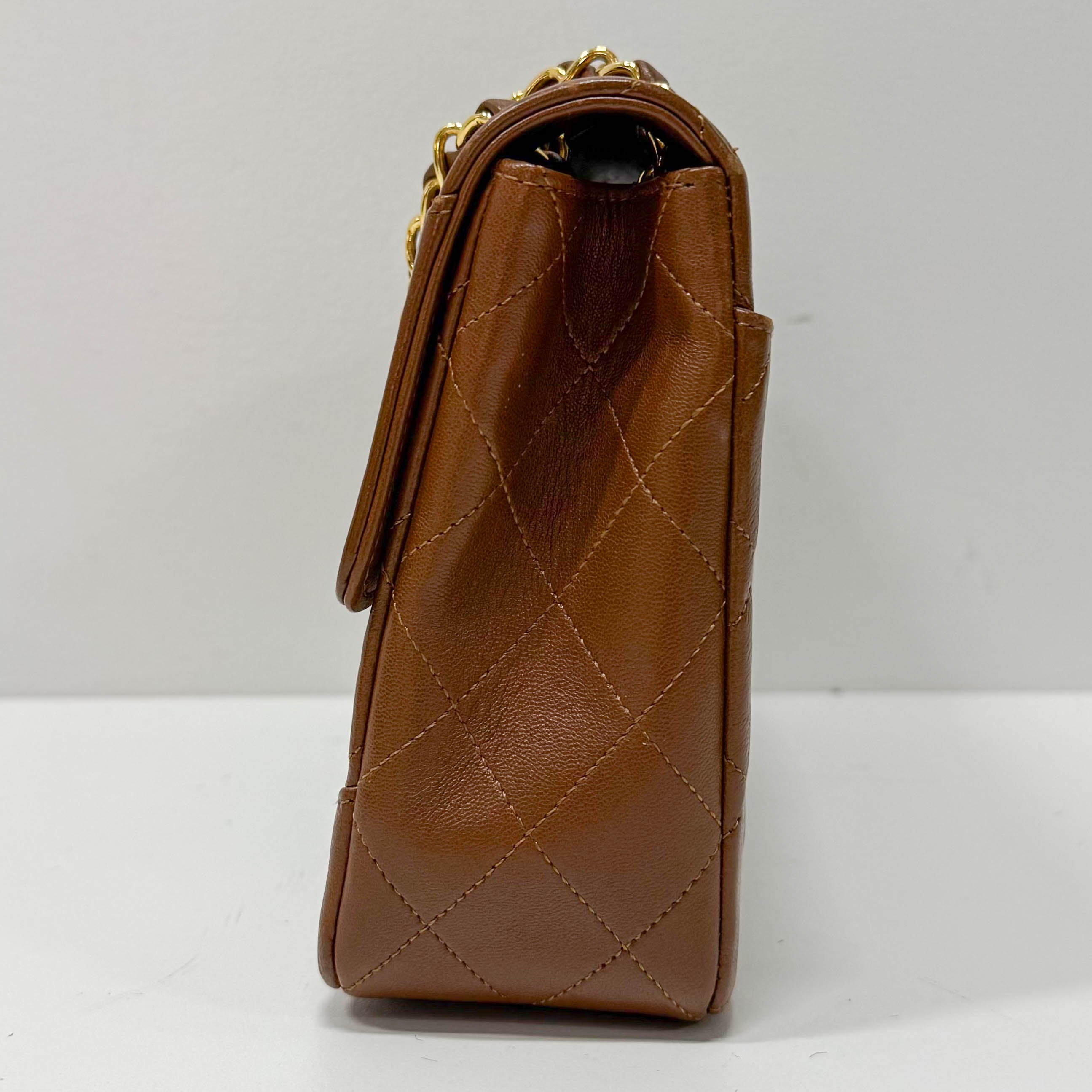 Timeless Classic Matelassé Brown Leather Shoulder Bag